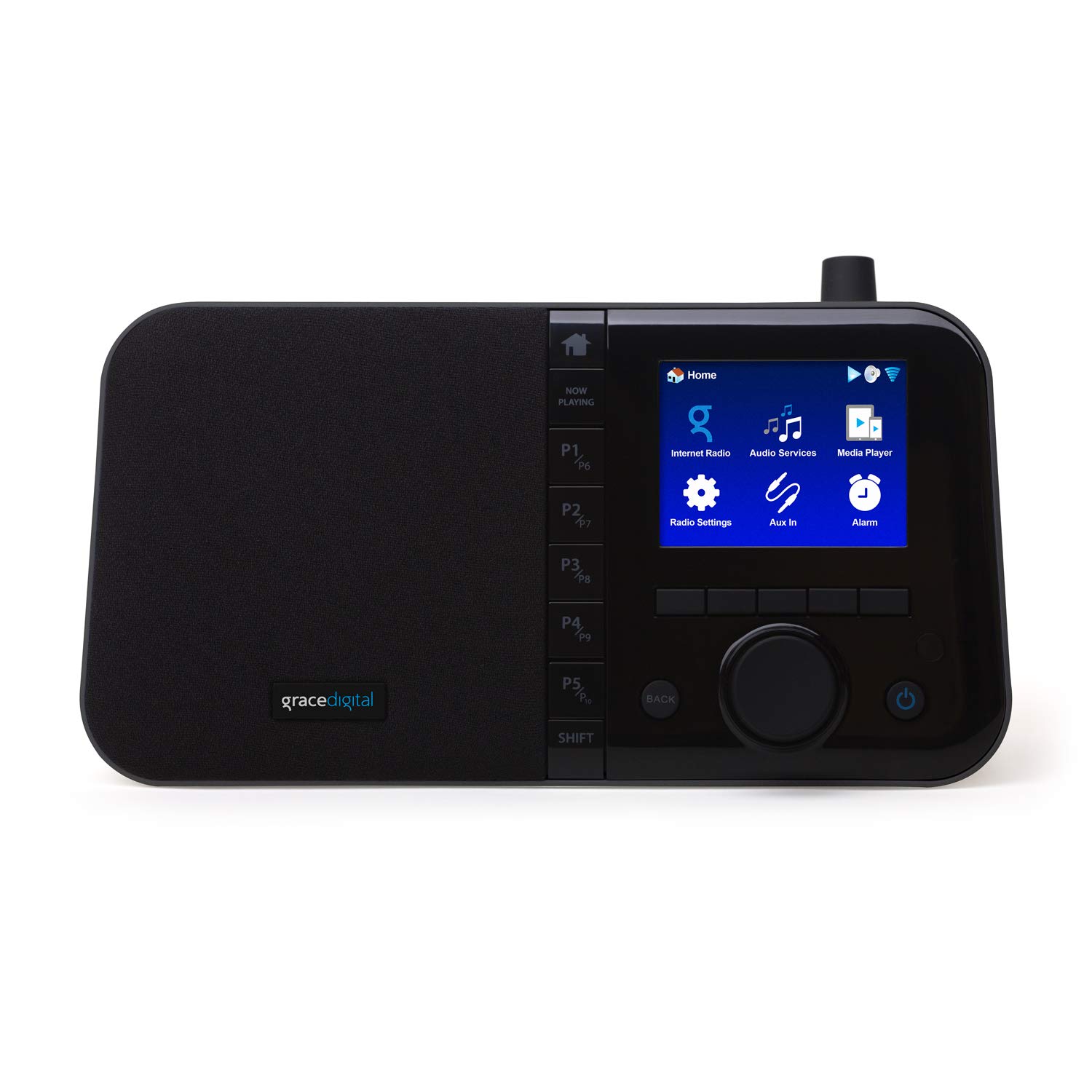 Grace Digital Mondo Elite Smart Internet Radio with Bluetooth & Wi-Fi - 7-Day Alarm Clock, No Microphone (Black) - Perfect for Bedroom, Office, and Kitchen Use