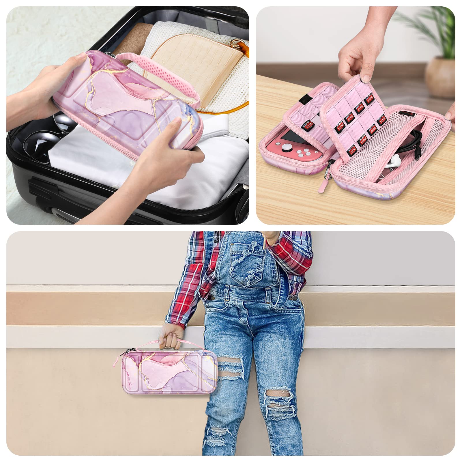Fintie Shockproof Hard Shell Carrying Case for Nintendo Switch Lite 2019 - Protective Travel Bag with 15 Game Card & 2 Micro SD Card Slots - Perfect for Switch Lite Console & Accessories (Dreamy Marble) | Ideal for Travel, Gaming On-The-Go & Console Protection