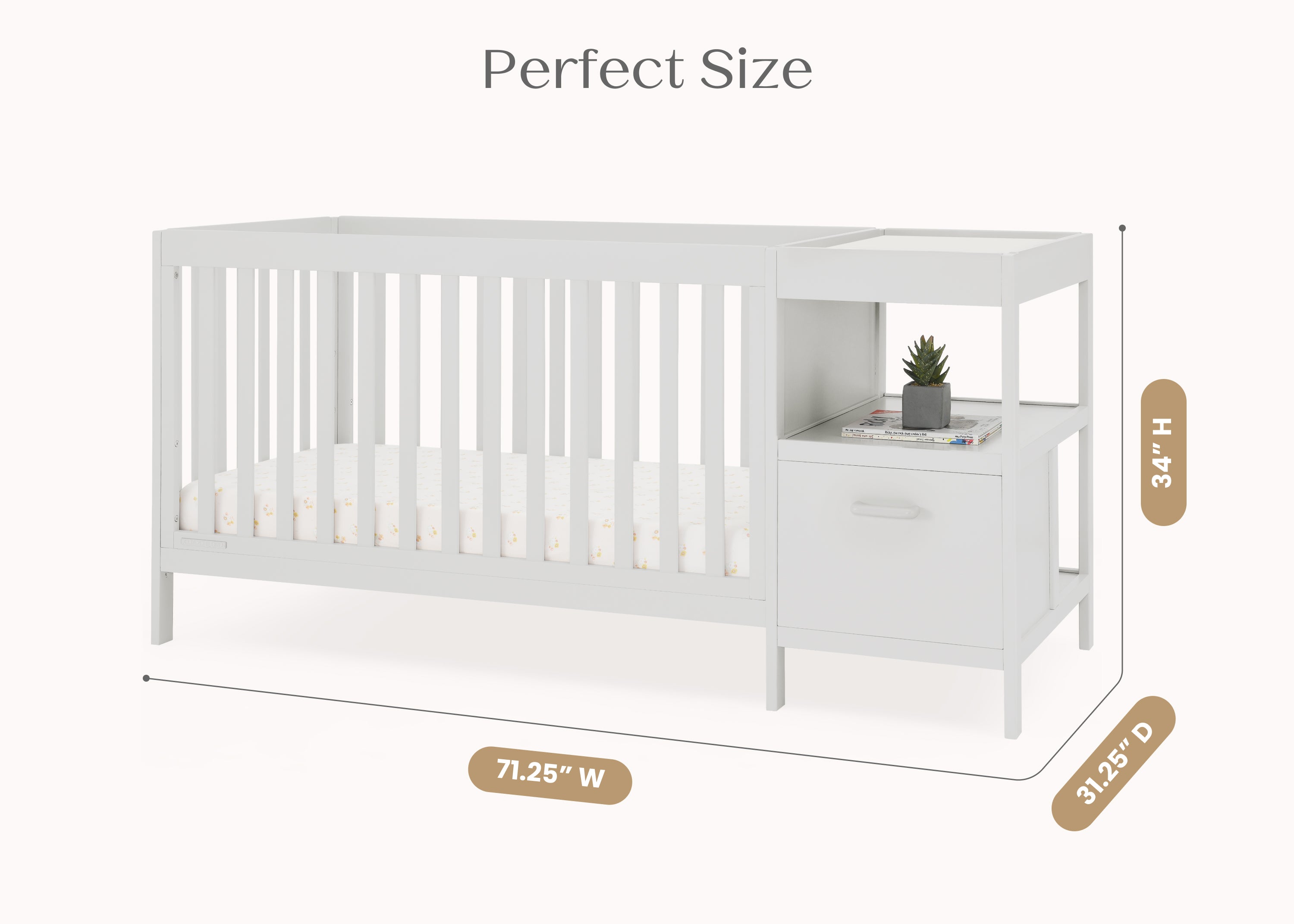 Alice 5-in-1 Convertible Baby Crib with Changing Table - Nursery Furniture for Newborn to Toddler - Perfect for Small Spaces & Modern Nurseries