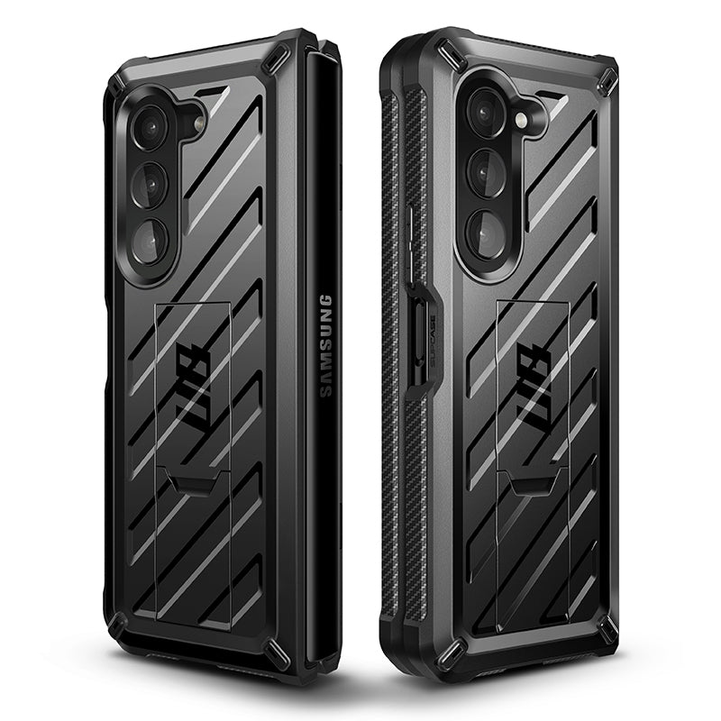 Samsung Galaxy Z Fold5 Unicorn Beetle Kickstand Case with Built-in Screen Protector - Heavy Duty Protective Cover for Work, Travel & Daily Use - Black