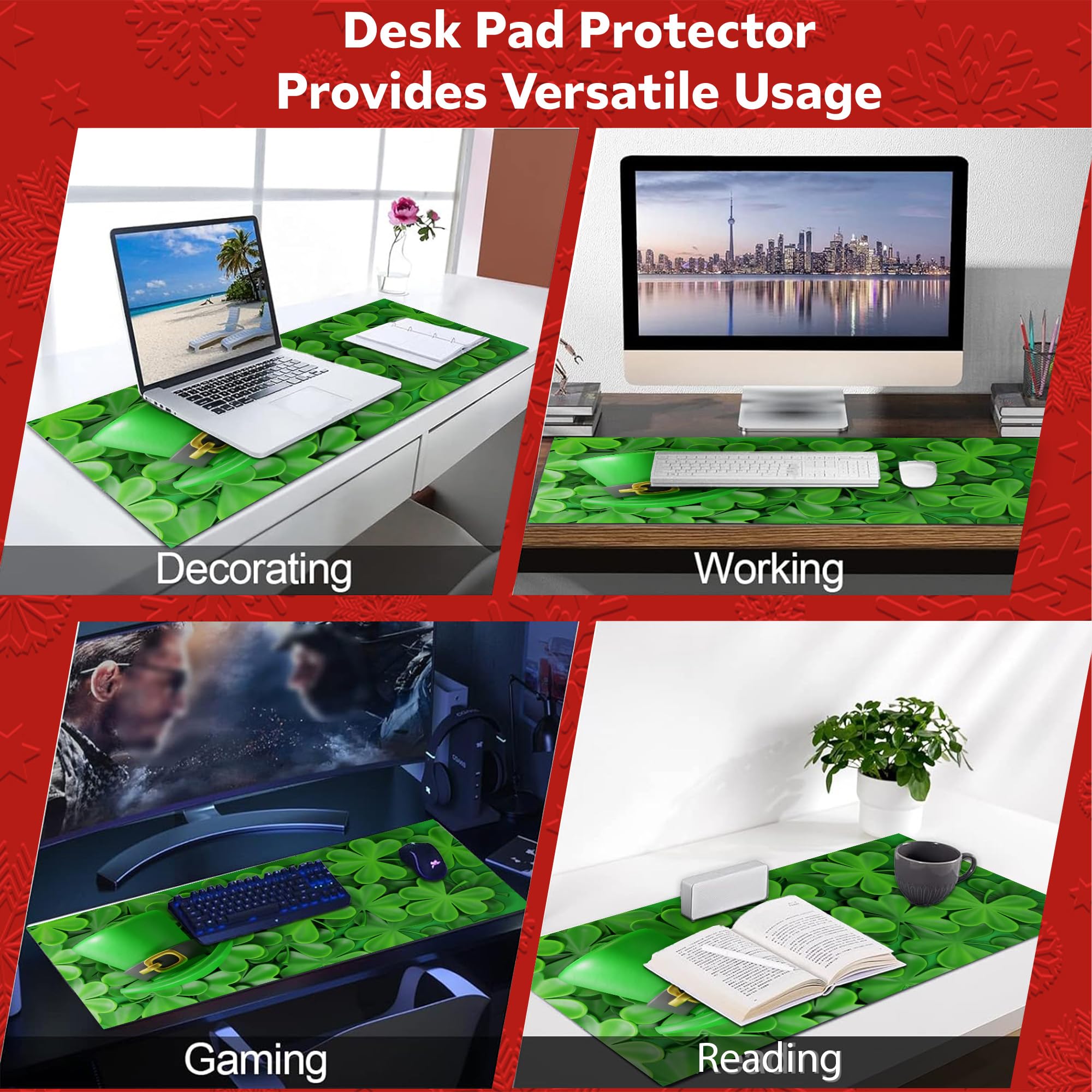 Lucky Shamrock & Leprechaun Hat St. Patrick's Day Gaming Mouse Pad - 31x15 Inch Large Non-Slip Waterproof Desk Mat for Office, Home & Gaming - Perfect for Irish-Themed Decor, Computer Work & Extended Mouse Surface
