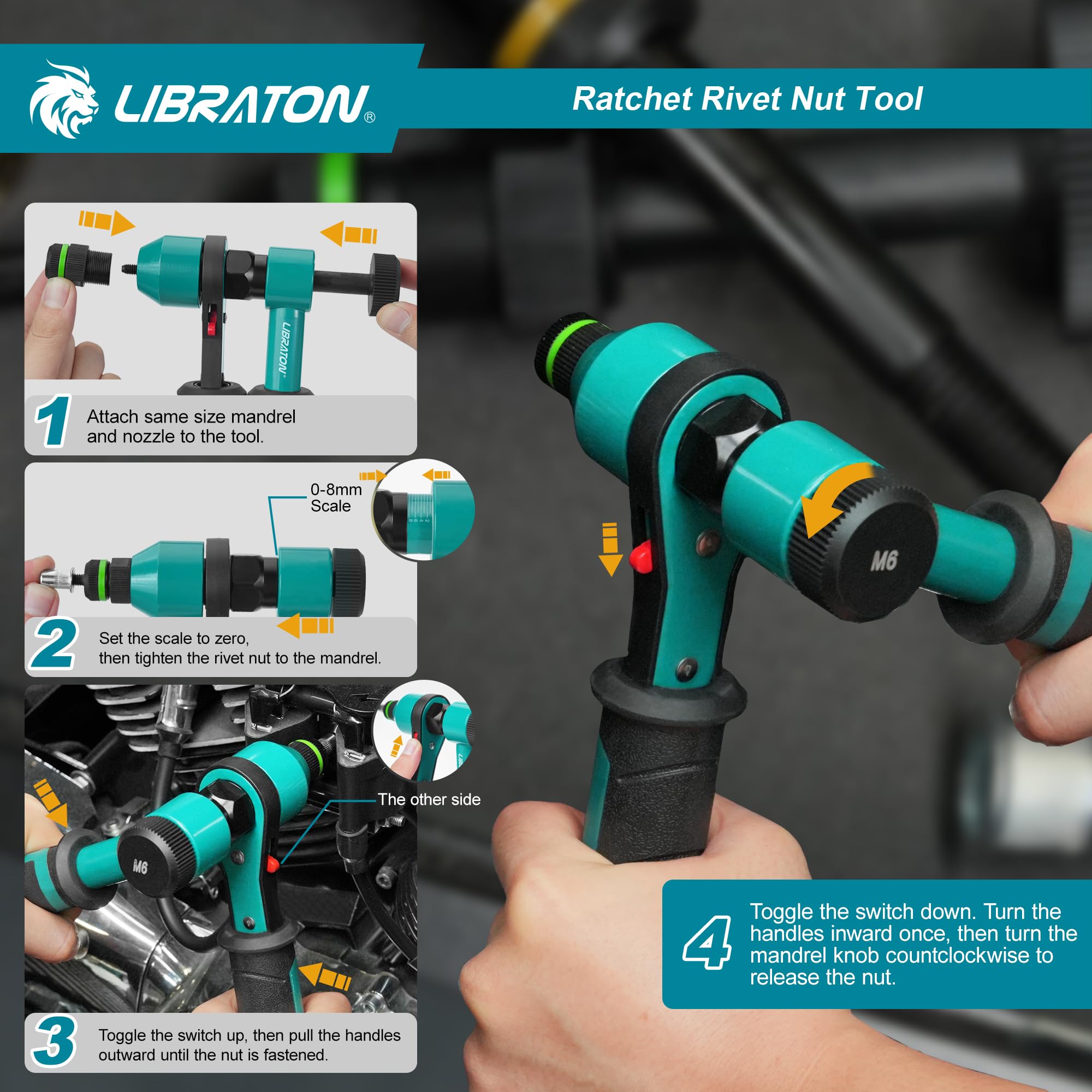 Professional LIBRATON Rivet Nut Tool Kit - Heavy Duty Nutsert Gun with 10 SAE & Metric Mandrels, 100PCS Rivet Nuts & Rugged Carry Case - Automotive Repair, Metalworking, DIY Projects & Home Improvement
