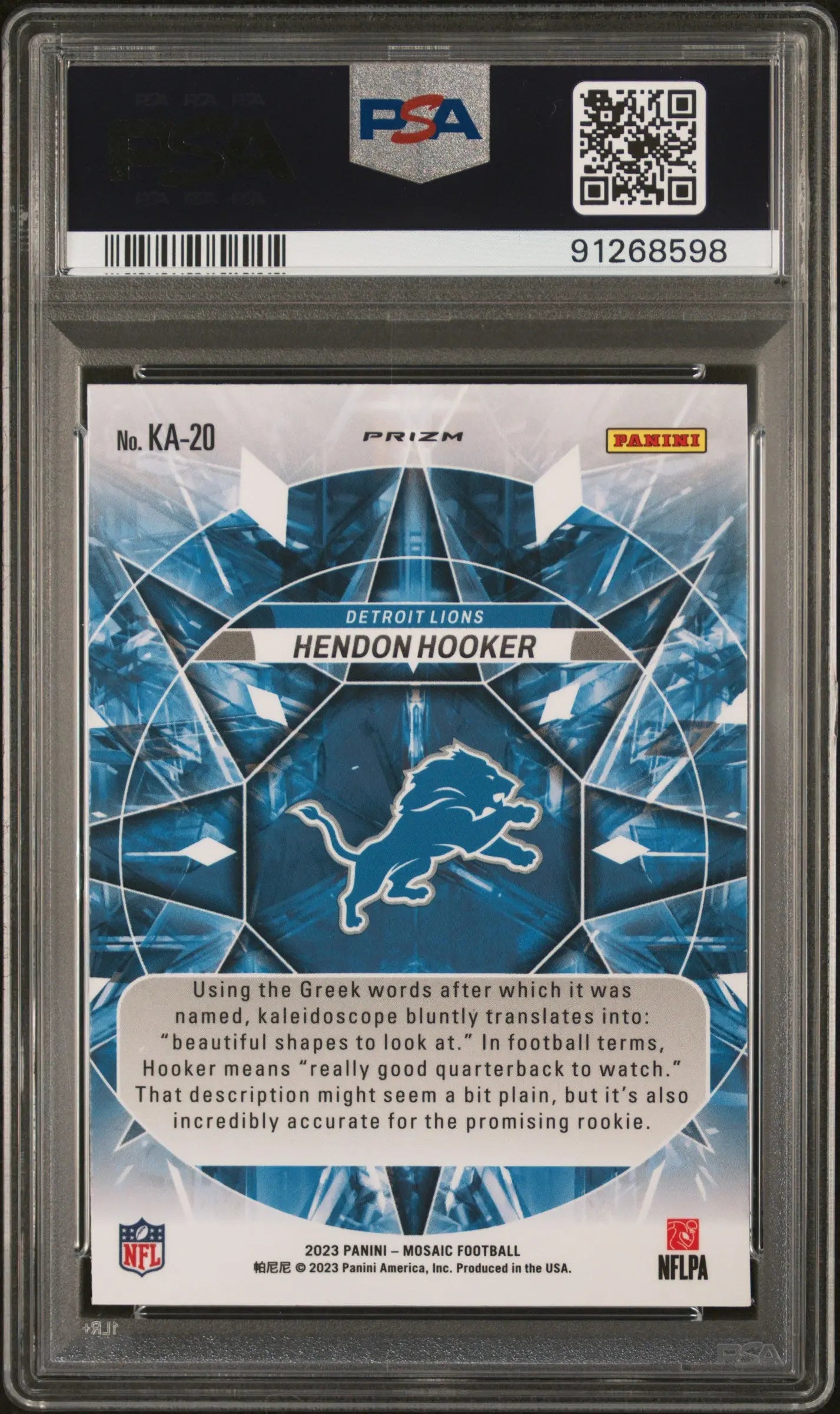 2023 Panini Mosaic Kaleidoscopic Hendon Hooker Rookie Card PSA 10 #KA 20 - Perfect for Football Collectors & Sports Memorabilia Enthusiasts