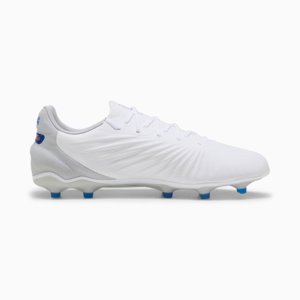 Puma King Match FG/AG Soccer Cleats for Men - White/Bluemazing/Light Grey Football Shoes - Perfect for Artificial Grass & Firm Ground Matches