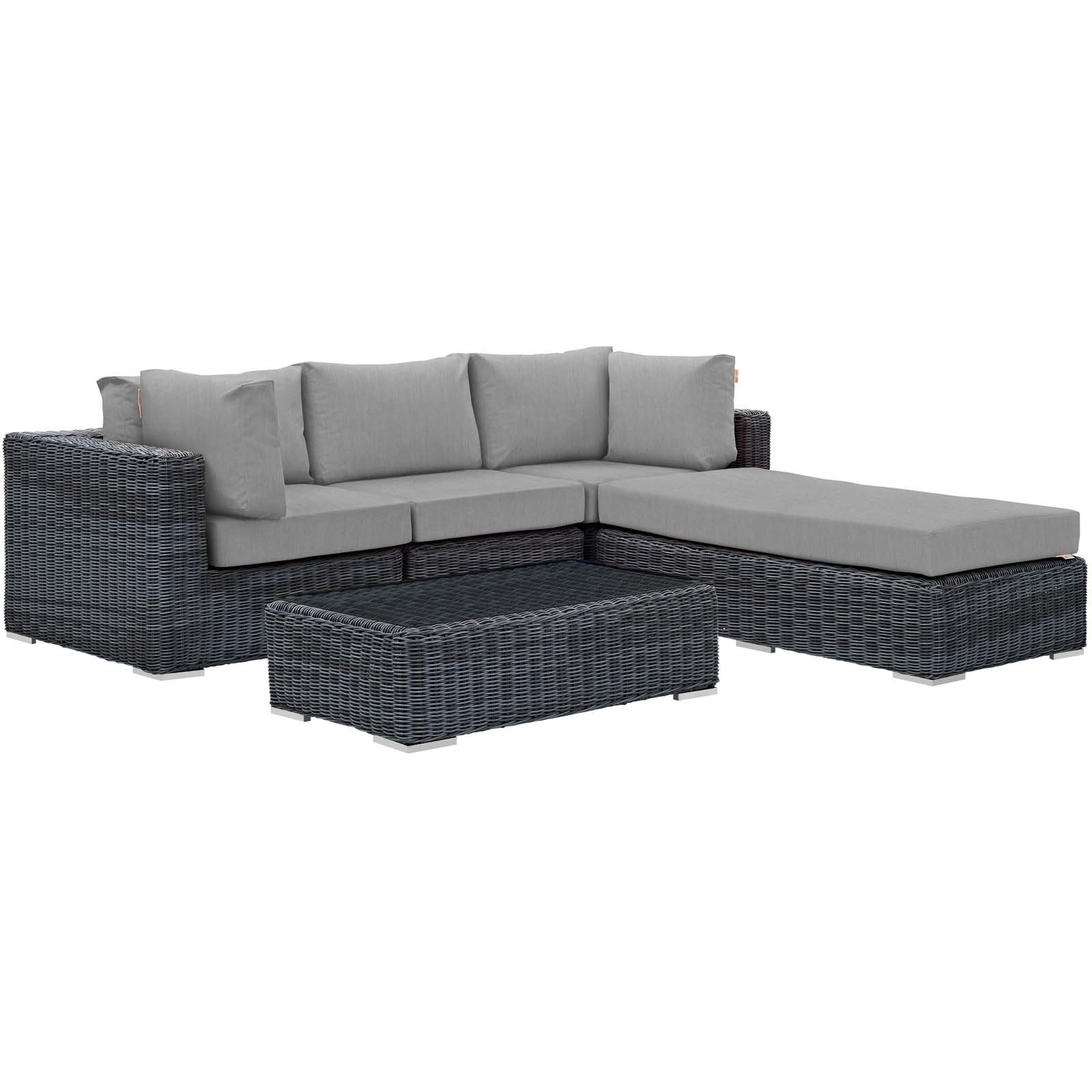 Modway Summon 5-Piece Outdoor Patio Sectional Set with Sunbrella Cushions in Canvas Gray - Durable Weather-Resistant Furniture for Backyard, Poolside & Garden Relaxation