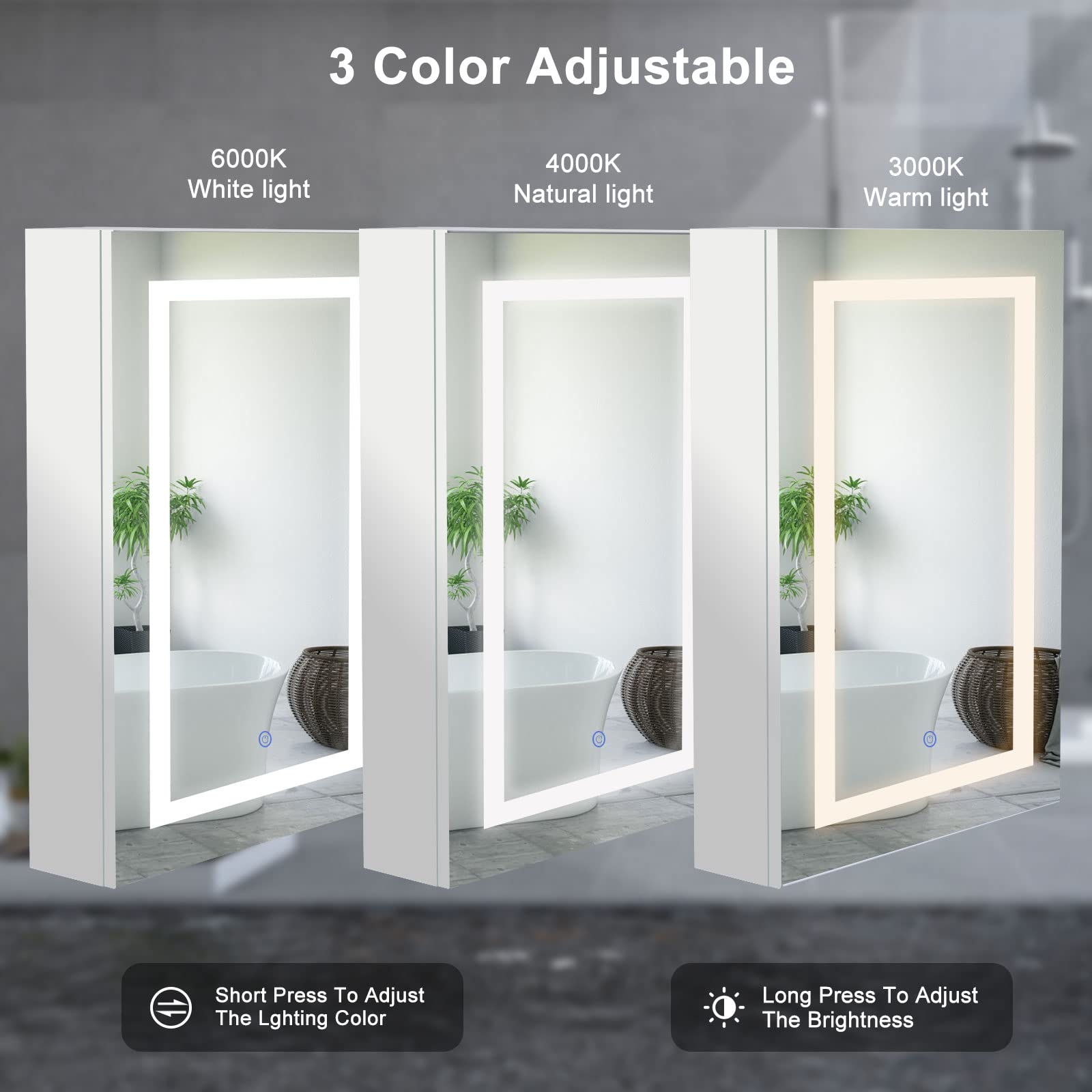 Illuminated Bathroom Medicine Cabinet with Mirror & Adjustable LED Lights - Wall Mounted Storage Cabinet, 27.5