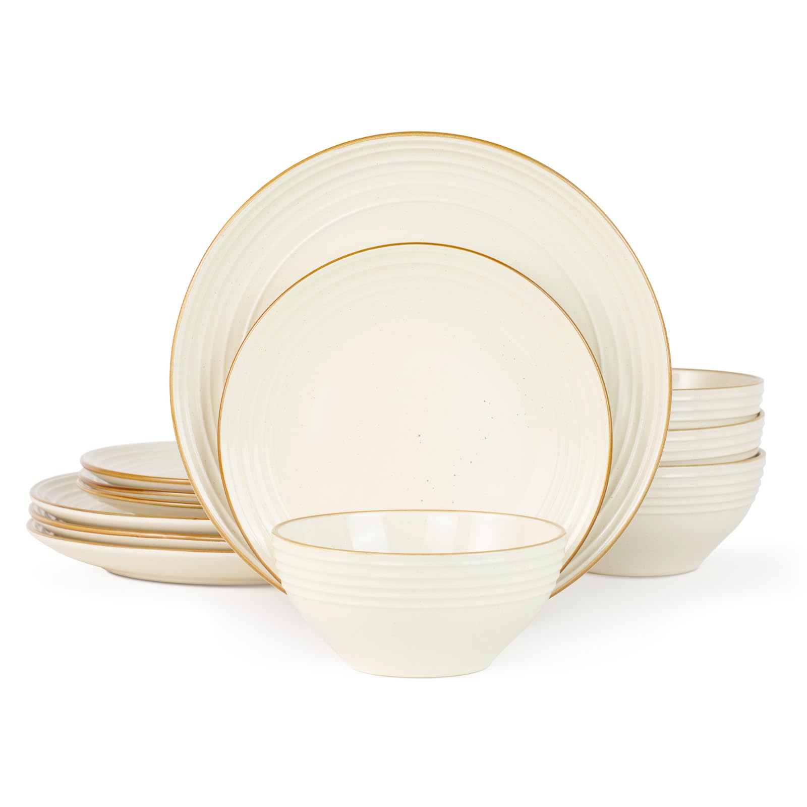 Famiware Jupiter 12-Piece Dinnerware Set for 4 - Vanilla White Plates & Bowls - Microwave & Dishwasher Safe, Scratch Resistant - Perfect for Family Dinners, Entertaining Guests & Everyday Use