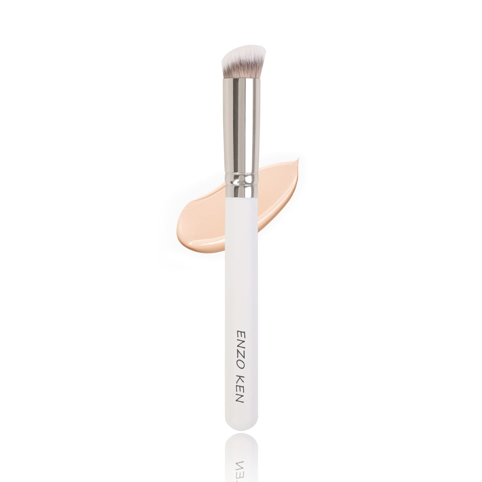 ENZO KEN Angled Concealer Brush - Professional Under Eye Concealer & Nose Contour Makeup Brush for Flawless Coverage (White, 270) - Perfect for Highlighting, Contouring and Precise Makeup Application