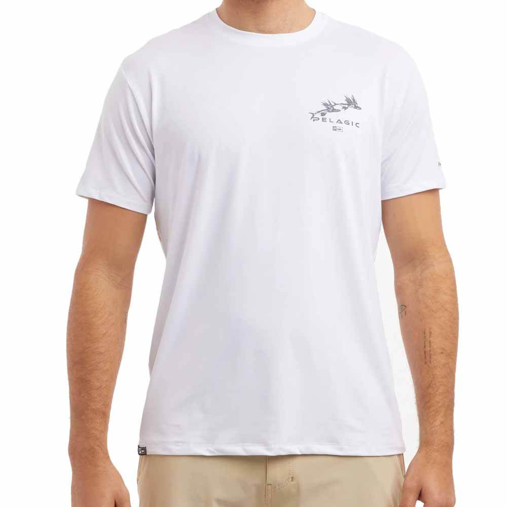 Pelagic White Stratos Gyotaku Performance Fishing Shirt - Breathable Quick-Dry UV Protection for Saltwater & Freshwater Anglers