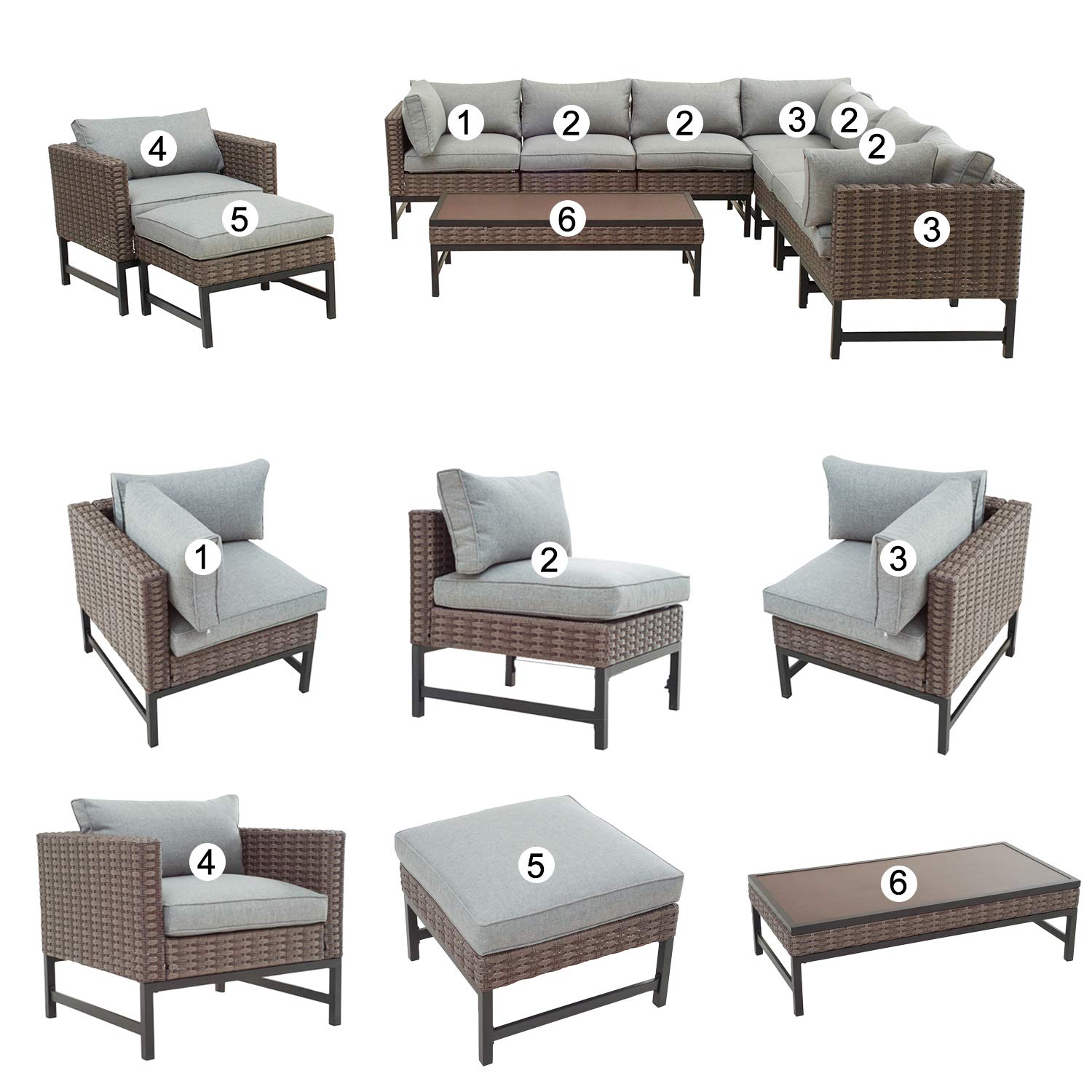 10-Piece Outdoor Patio Conversation Set - All-Weather Wicker Sectional Sofa with Chaise Lounge, Coffee Table & Ottoman - Gray - Perfect for Backyard, Poolside & Garden Relaxation