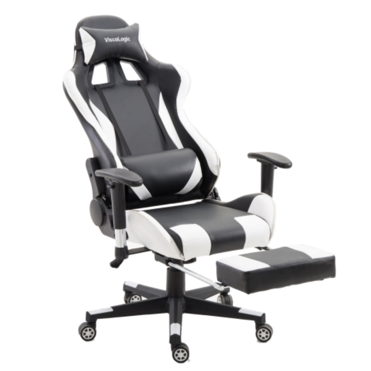 FOOTREST SERIES 9026 Ergonomic Gaming Chair with Adjustable Height - Black & White for PC, Office, and Home Gaming Setup