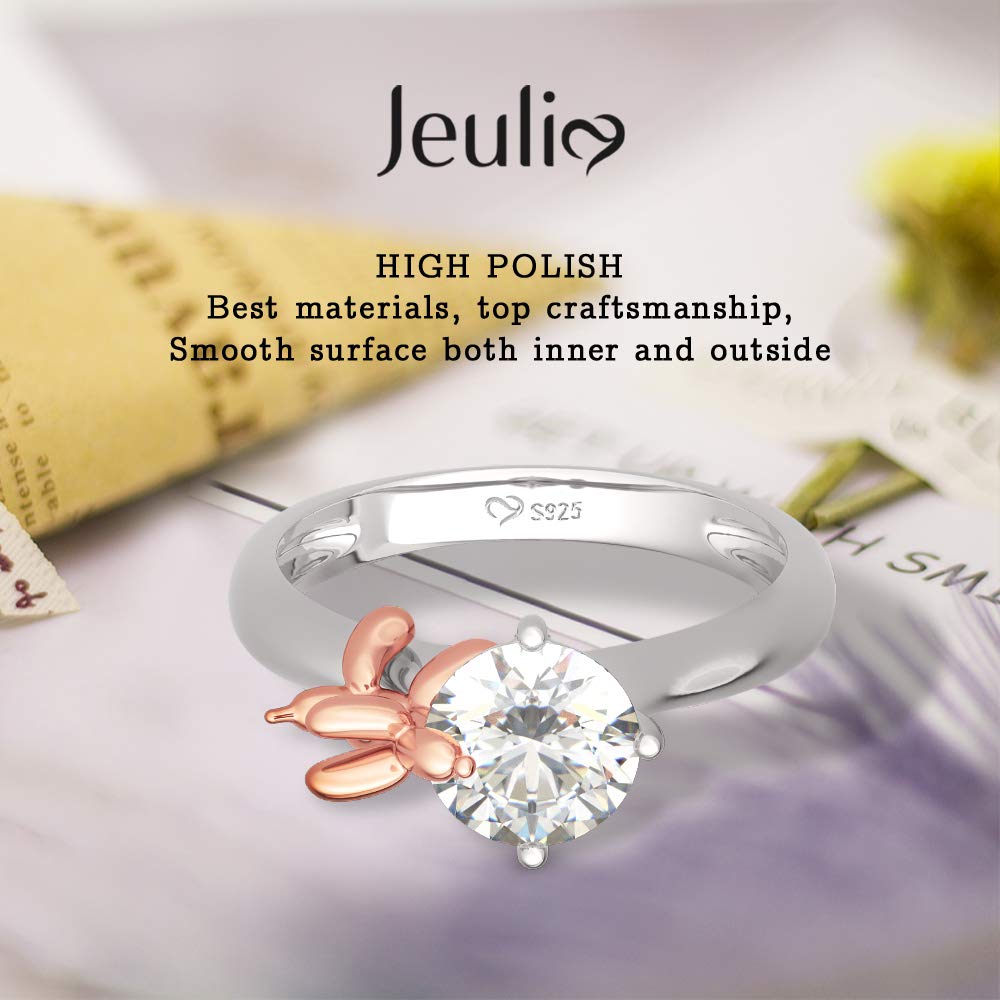 Jeulia Sterling Silver Round Cut Balloon Dog Ring Set - Promise, Engagement & Wedding Band for Women with Gift Box | Anniversary Gift, Fashion Jewelry for Her