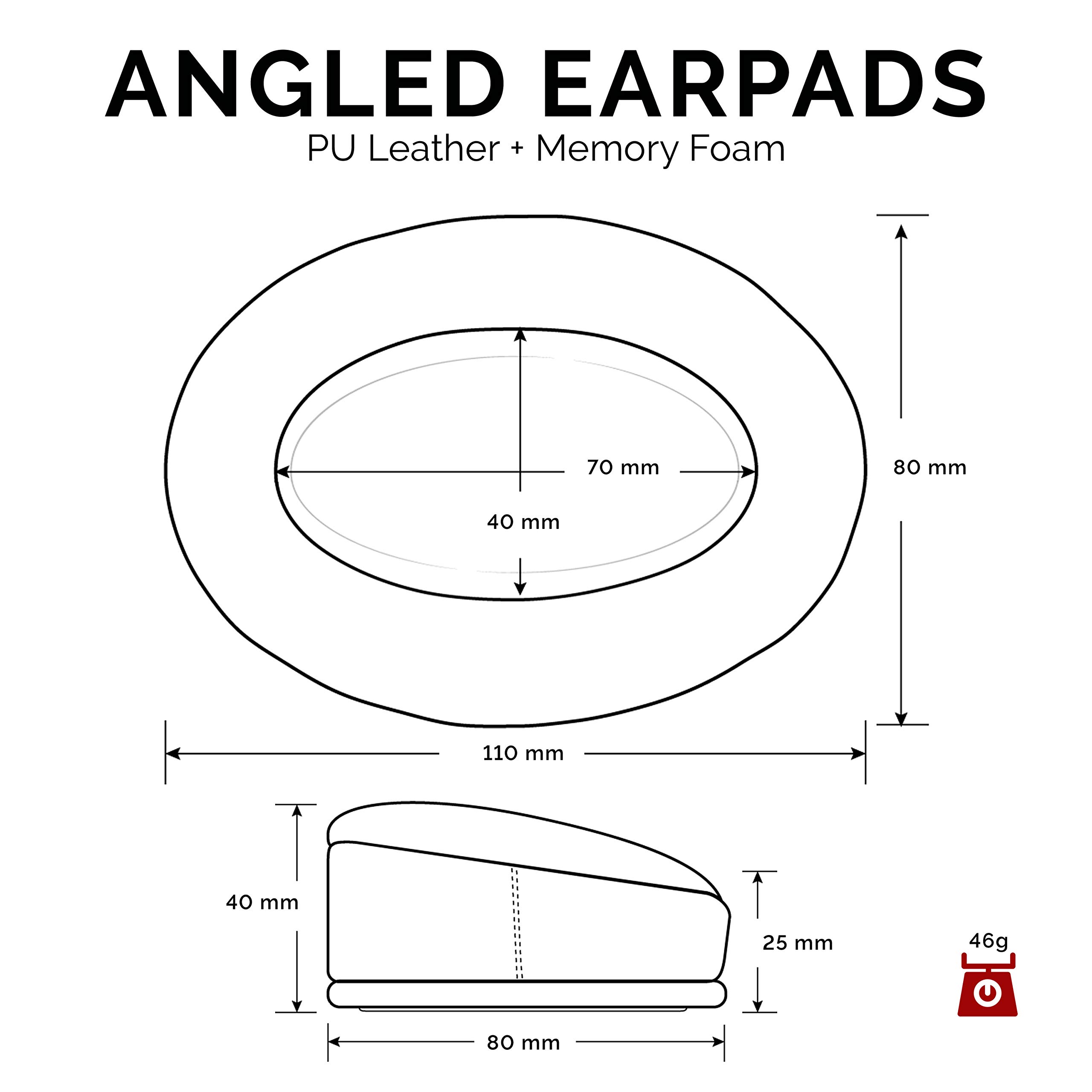 Brainwavz Angled Memory Foam Earpad Replacement for Large Over-Ear Headphones - Compatible with AKG, HifiMan, ATH, Philips, Fostex - Dark Red - Enhance Comfort for Gaming, Music & Studio Use