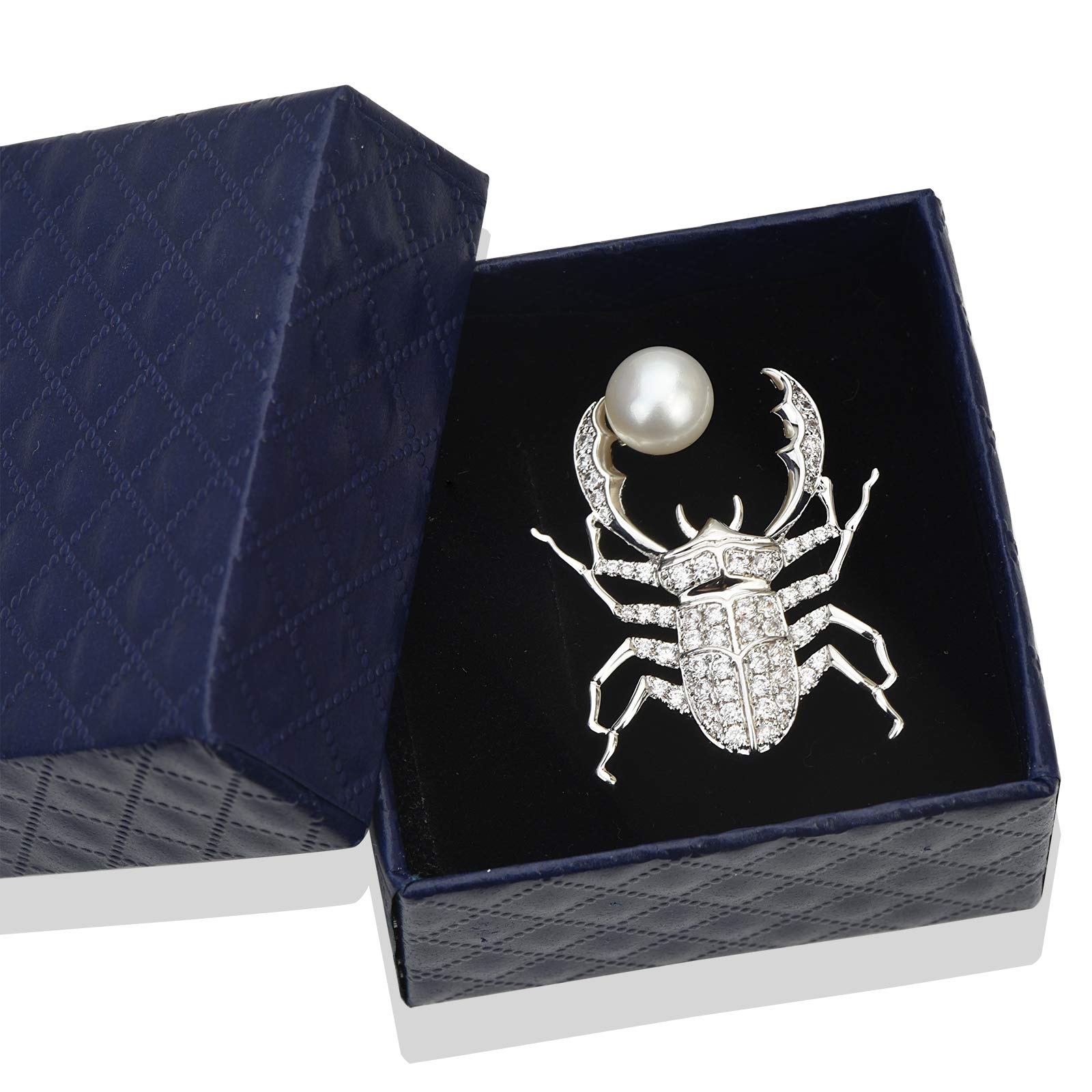 Gold & Silver Beetle Brooch Pins with Rhinestones & Freshwater Pearls - Elegant Ladybug Scorpio Insect Jewelry for Women & Men - Perfect for Jackets, Scarves, Hats & Formal Attire Accessories