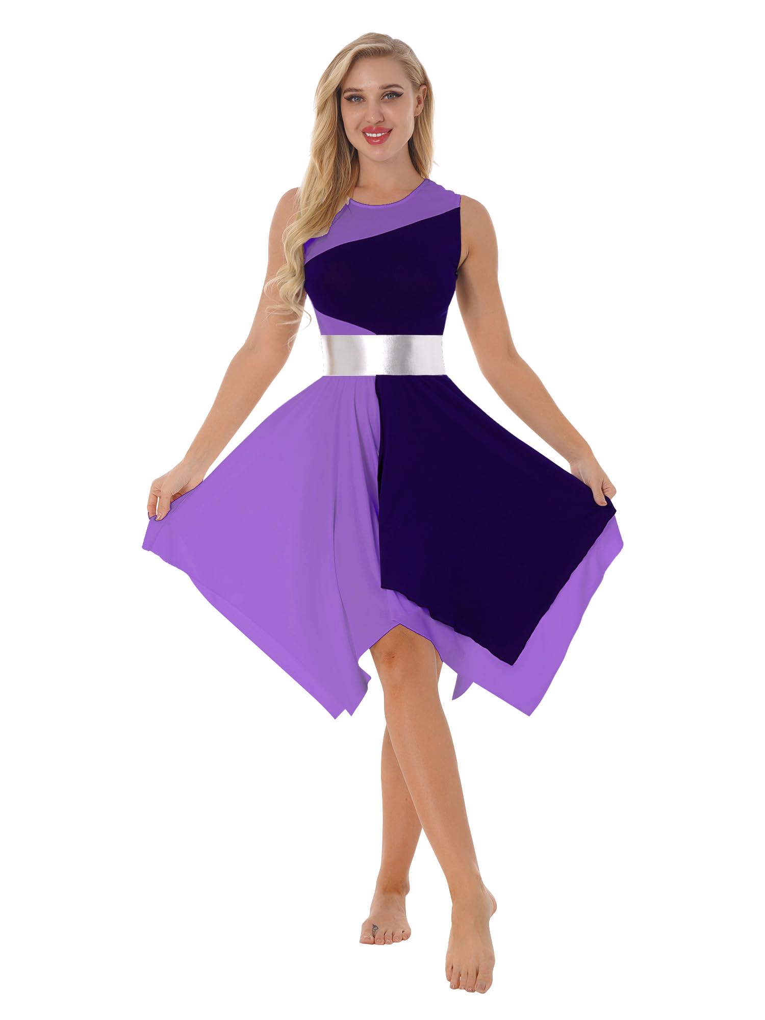 Aislor Women's Asymmetrical Liturgical Dance Dress - Sleeveless Color Block Praise Worship Tunic - Perfect for Church Performances, Choir Outfits & Lyrical Dance Costumes