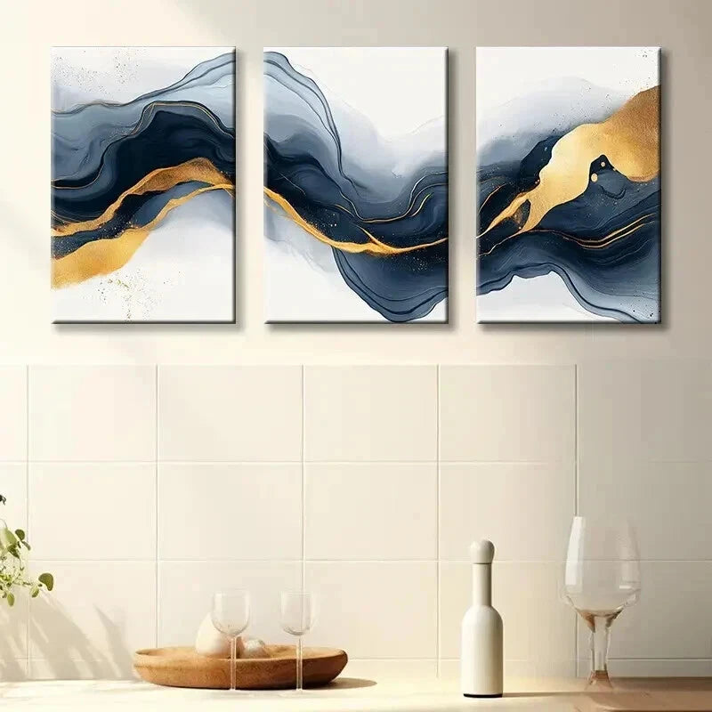 3-Piece Abstract Dark Golden & Black Wall Art Set - Framed Canvas 60x90cm (24x36in) | High Quality Print | 100% Australian Made | Ready to Hang | Perfect for Living Room, Bedroom & Office Decor