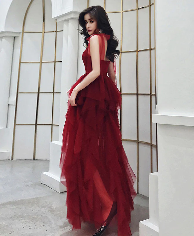 Elegant Burgundy Long Prom Dress - A-Line Formal Evening Gown for Women | Perfect for Homecoming, Wedding Guest & Black Tie Events