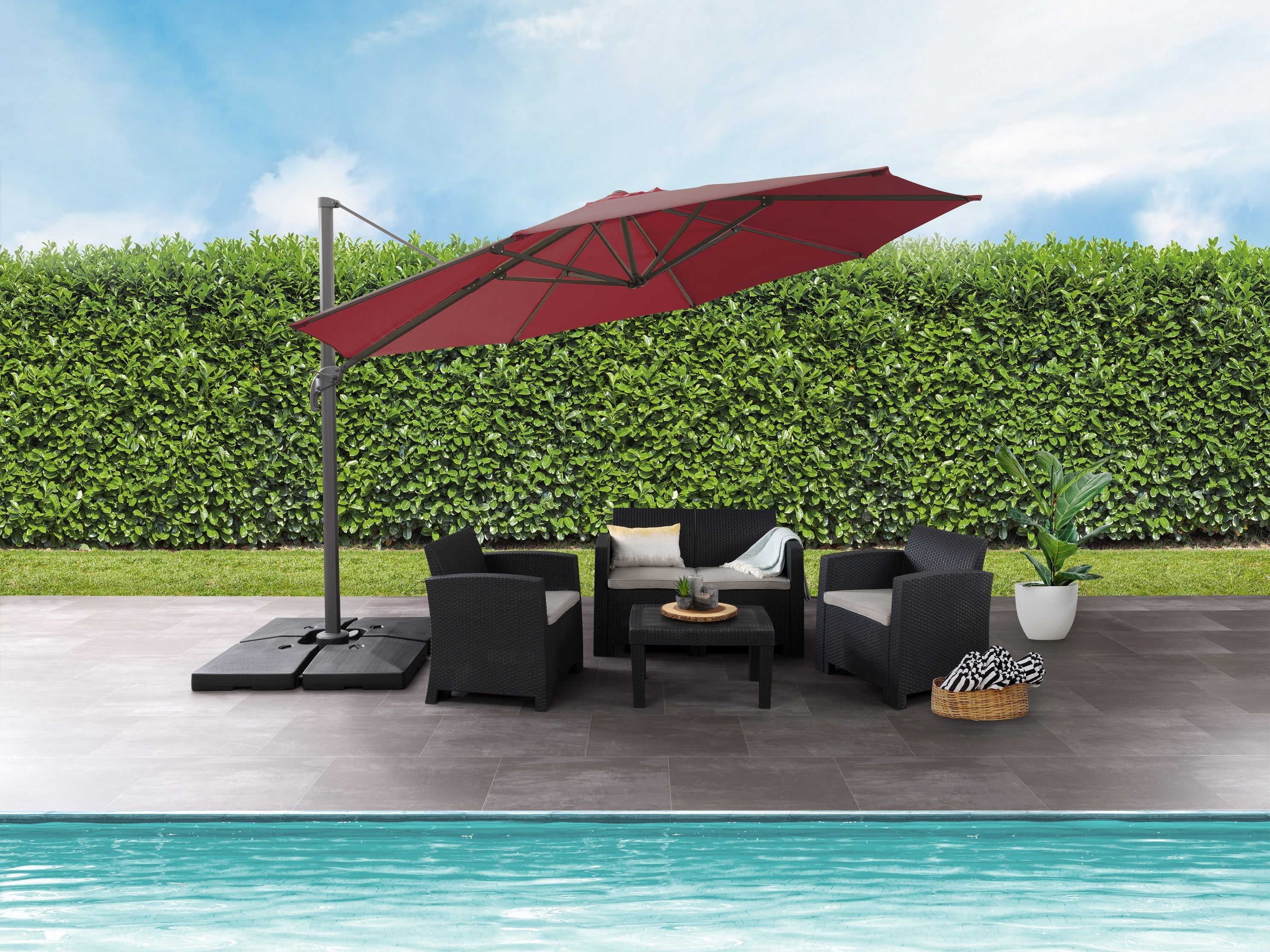 11.5ft Deluxe Offset Patio Umbrella in Wine Red - Perfect for Poolside, Backyard, and Outdoor Dining Areas