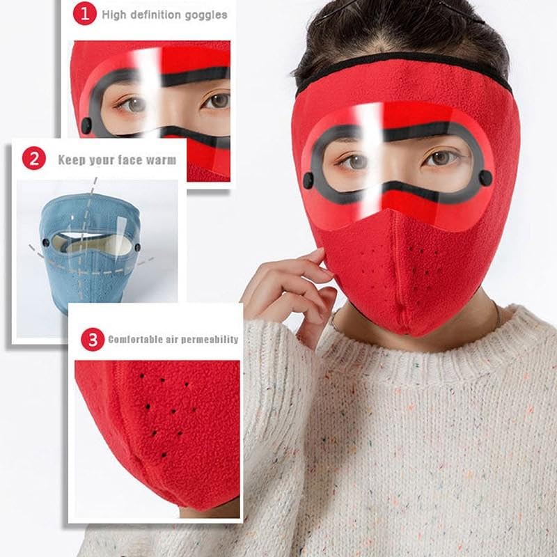 Anti Pollution Full Face Cover Mask with Lens - Unisex for Bike Riding & Motorcycling - Dust & Sun Protection - Breathable for Summer Outdoor Sports (Red) - Perfect for Cycling, Scooters & Urban Commuting