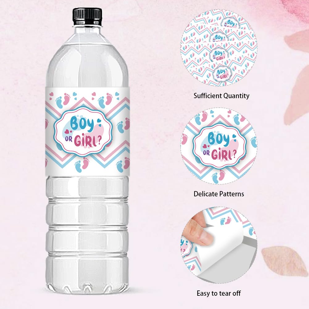 30pcs Gender Reveal Water Bottle Labels - Baby Shower Stickers, Waterproof Bottle Wraps with Footprints Design for Themed Parties & Events - Perfect for Baby Showers, Gender Reveal Parties & Celebrations