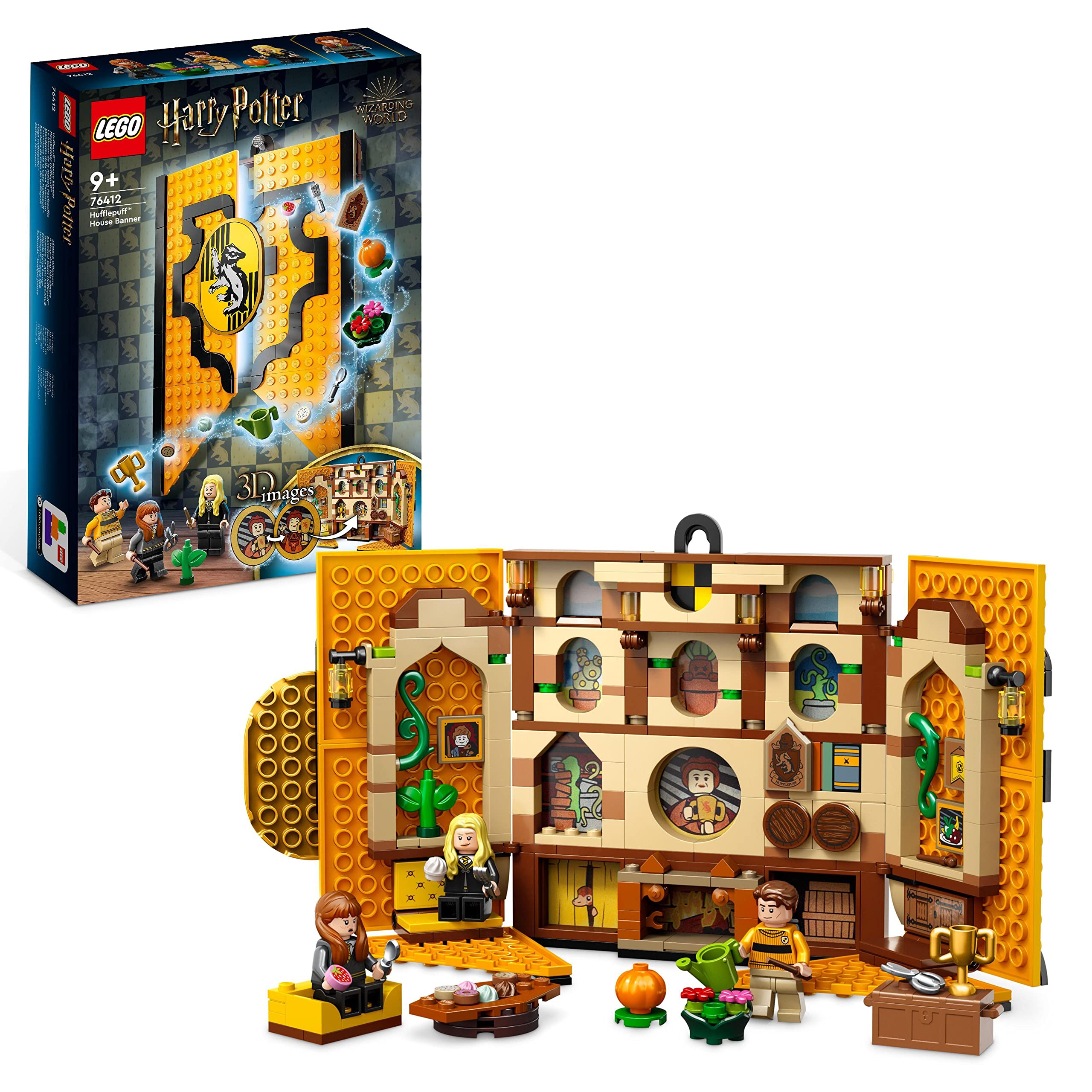 LEGO 76412 Harry Potter House Crest Hufflepuff Building Kit with 3 Minifigures & Mandrake, Collectible Wall Decoration, Hogwarts Castle Toy – Perfect for Harry Potter Fans, Room Decor, and Gift Giving