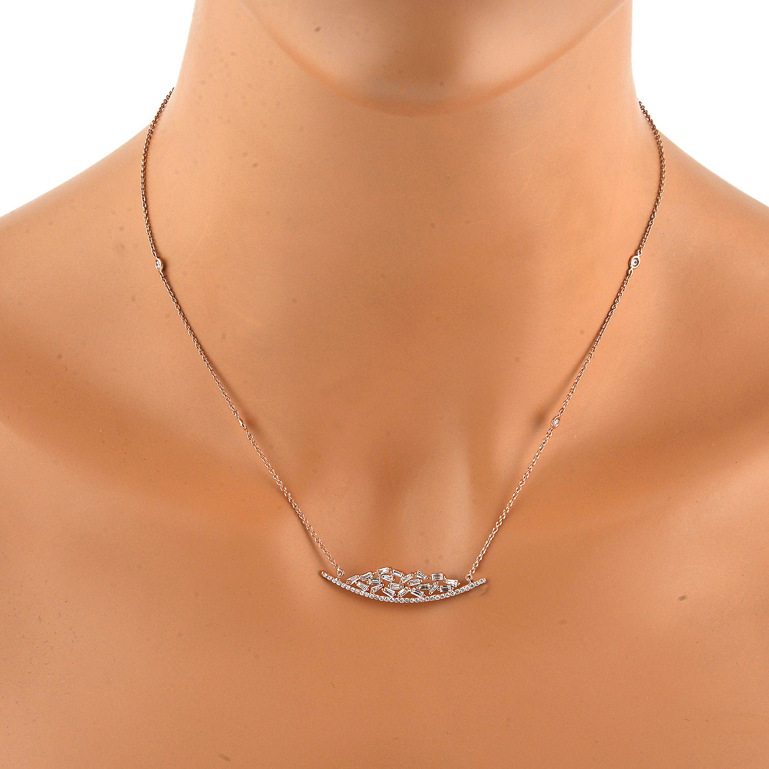 18K Rose Gold Prong Set Baguette Diamond Designer Choker Necklace for Women - Elegant Gift for Anniversary, Valentine's Day & Special Occasions