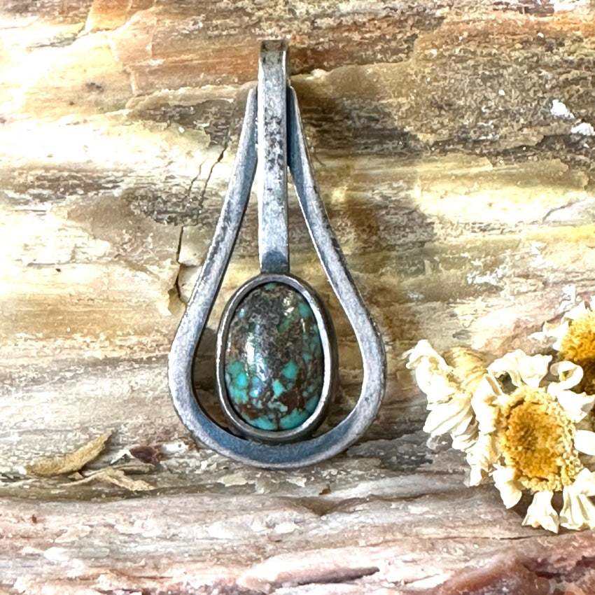 Vintage Mexican Sterling Silver Turquoise Pendant with Nodule Design - Handcrafted Jewelry for Women, Boho Chic Necklace for Casual Wear & Special Occasions