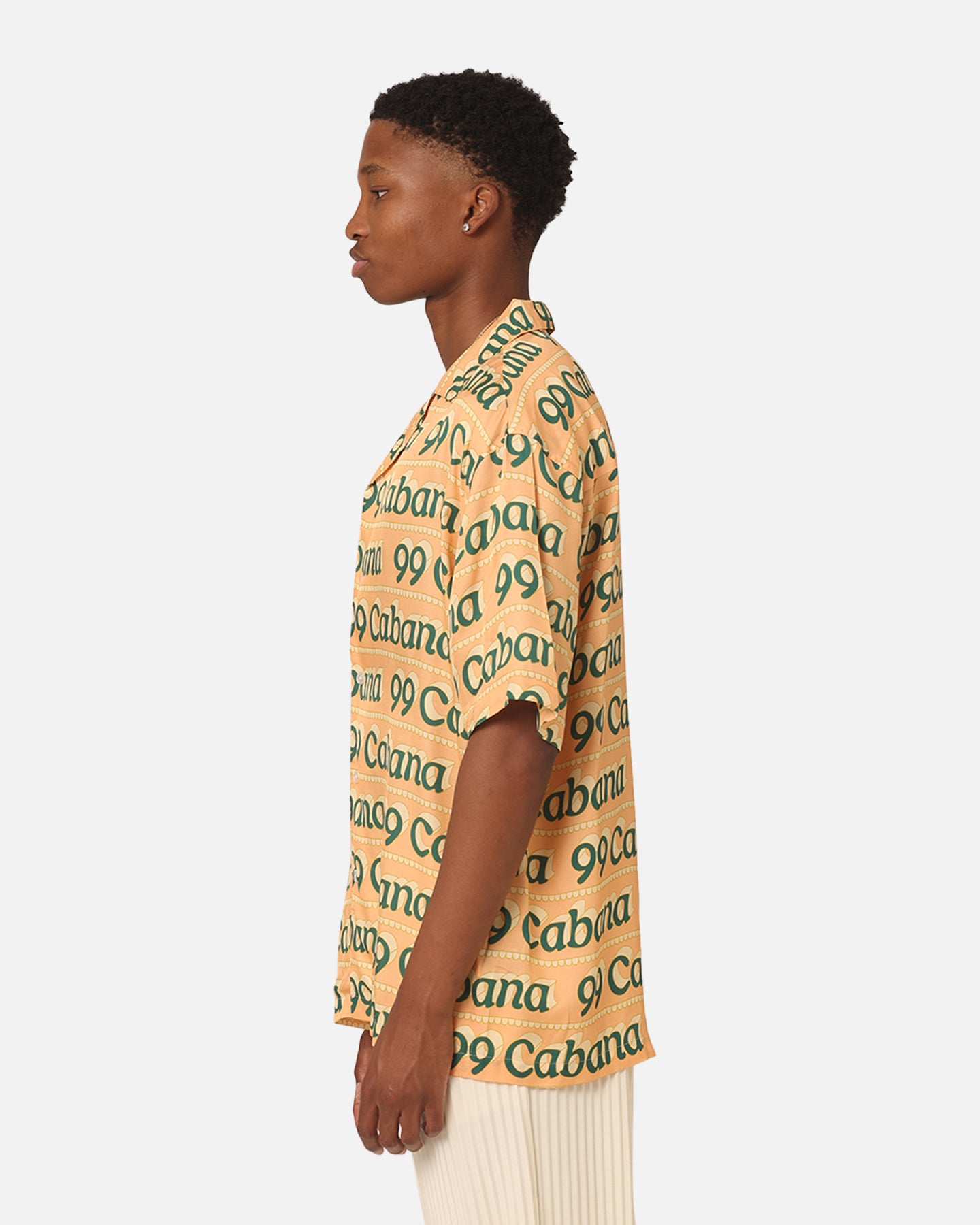 99 Cabana Logo Short Sleeve Button Up Shirt for Men - Breathable Casual Hawaiian Shirt in Yellow & Green - Perfect for Beach Vacation, Summer Party and Tropical Getaways