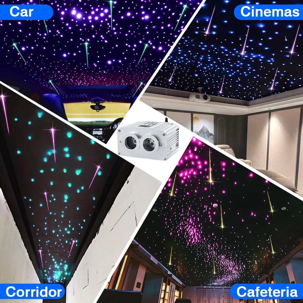16W Dual Head Twinkle Fiber Optic Lights Kit - Bluetooth RGBW LED Starlight Headliner for Car & Home Ceiling | 920pcs Mixed Fibers (9.8ft/3m) with Meteor Shooting Star Effect | Perfect for Bedroom, Theater, Party & Romantic Ambiance Lighting