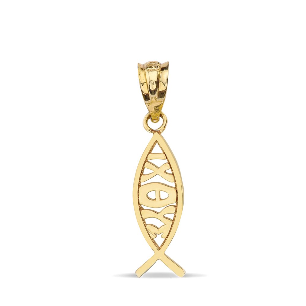 10K Yellow Gold Ichthus Christian Fish Charm Pendant - Religious Jewelry for Men & Women - Perfect for Baptism, Confirmation & Daily Faith Wear
