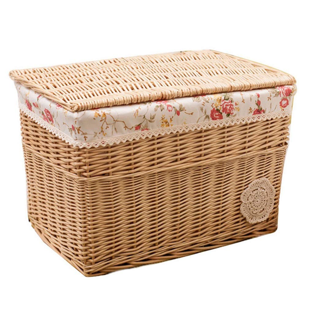 Hand-Woven Wicker Storage Basket with Lid - Multipurpose Organizer for Home, Office & Laundry - Perfect for Desktop Decor, Closet Organization & Bedroom Storage