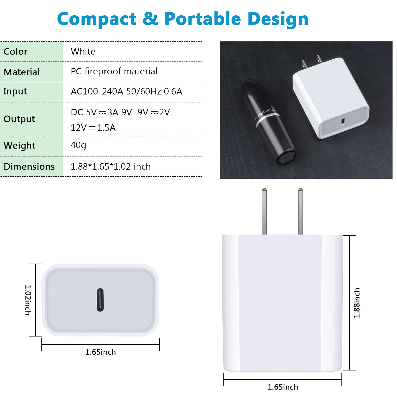 [3-Pack] 20W USB C Fast Charger Wall Plug - Quick Charge Power Adapter for iPhone 16/15 Pro Max/14/13/12/11, Samsung Galaxy S25/S24/S23/S22 - Perfect for Home, Office & Travel Charging Needs