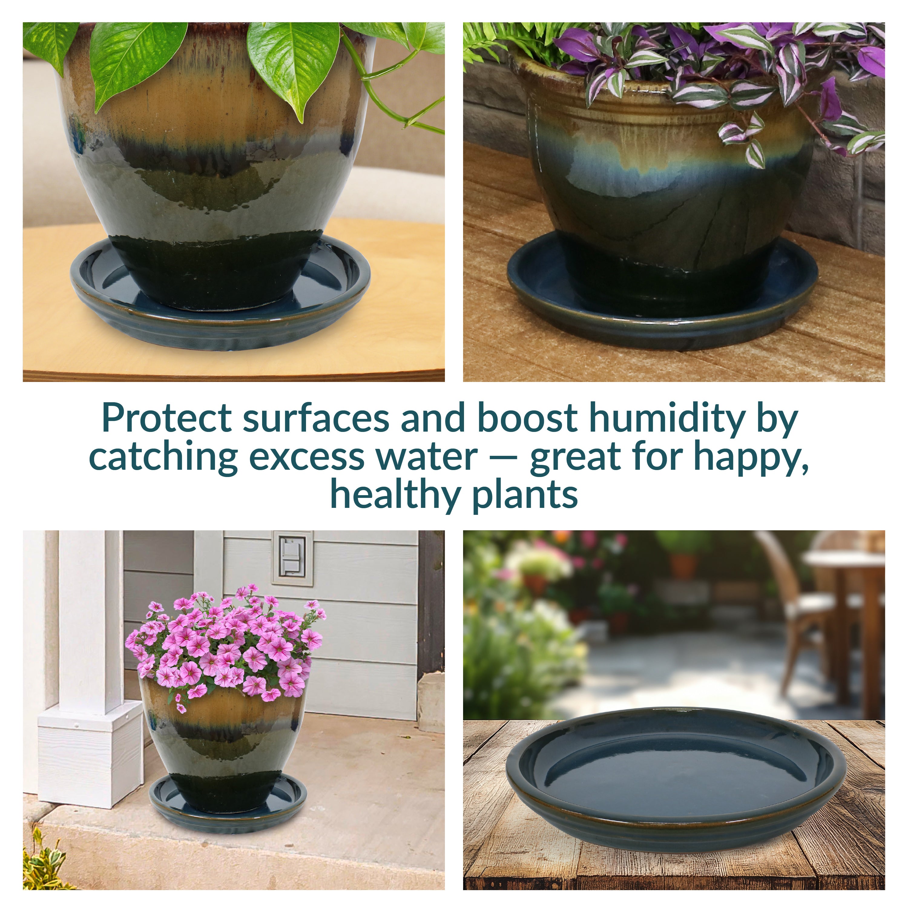 Sunnydaze 4-Pack Glazed Ceramic Plant Saucers for Indoor & Outdoor Potted Plants – Perfect for Home, Garden, and Patio Decor