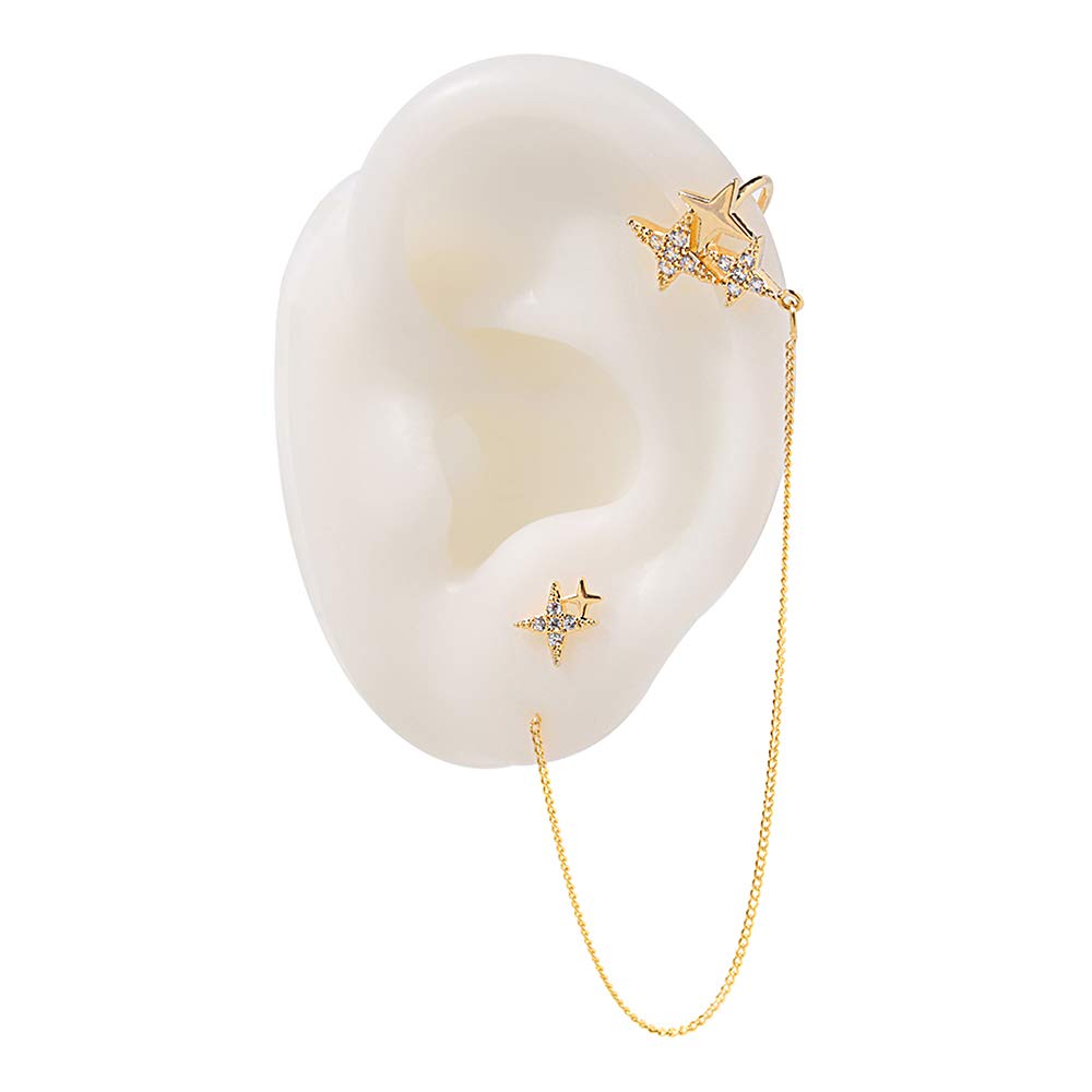 Vercret Gold Cuff Earrings for Women - Adjustable Cartilage Ear Cuff with CZ Stones, No Piercing Wrap Around Ear Clip - Perfect for Parties, Weddings & Everyday Wear