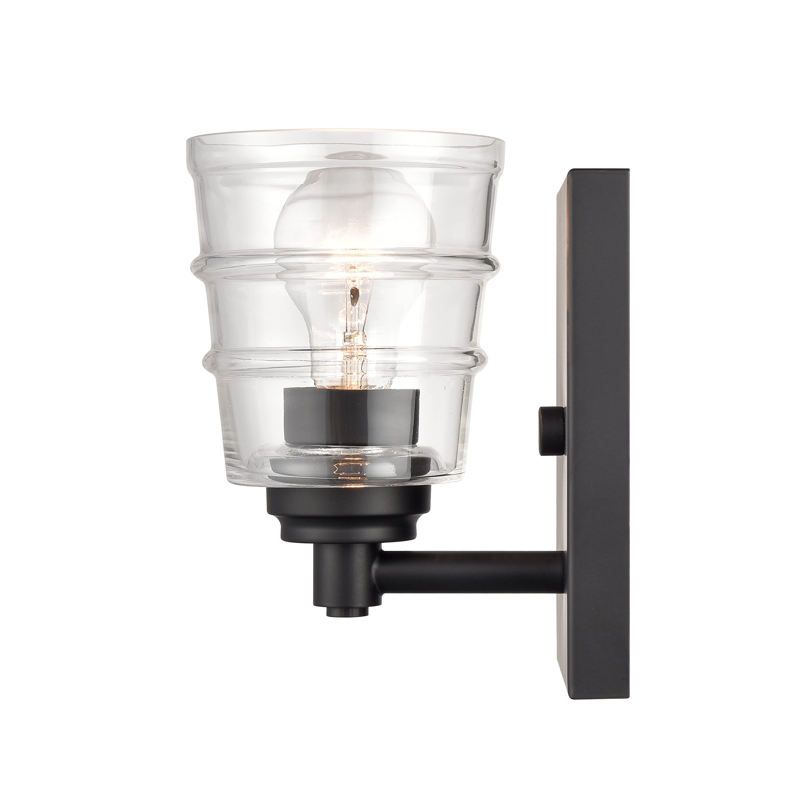 Elk Home Pulsate Vanity Light - 1-Light Matte Black Bathroom Sconce with Clear Glass Shade, Transitional Style for Modern Bathroom & Powder Room Lighting