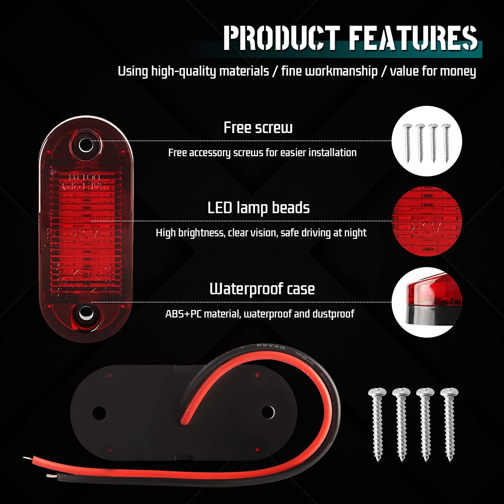 Sidaqi 6PCS LED Trailer Marker Lights - 12-30V High Brightness Red LED Side Marker & Tail Lights for RV, Truck, Camper - Waterproof Clearance Lights for Safe Night Driving & Road Visibility