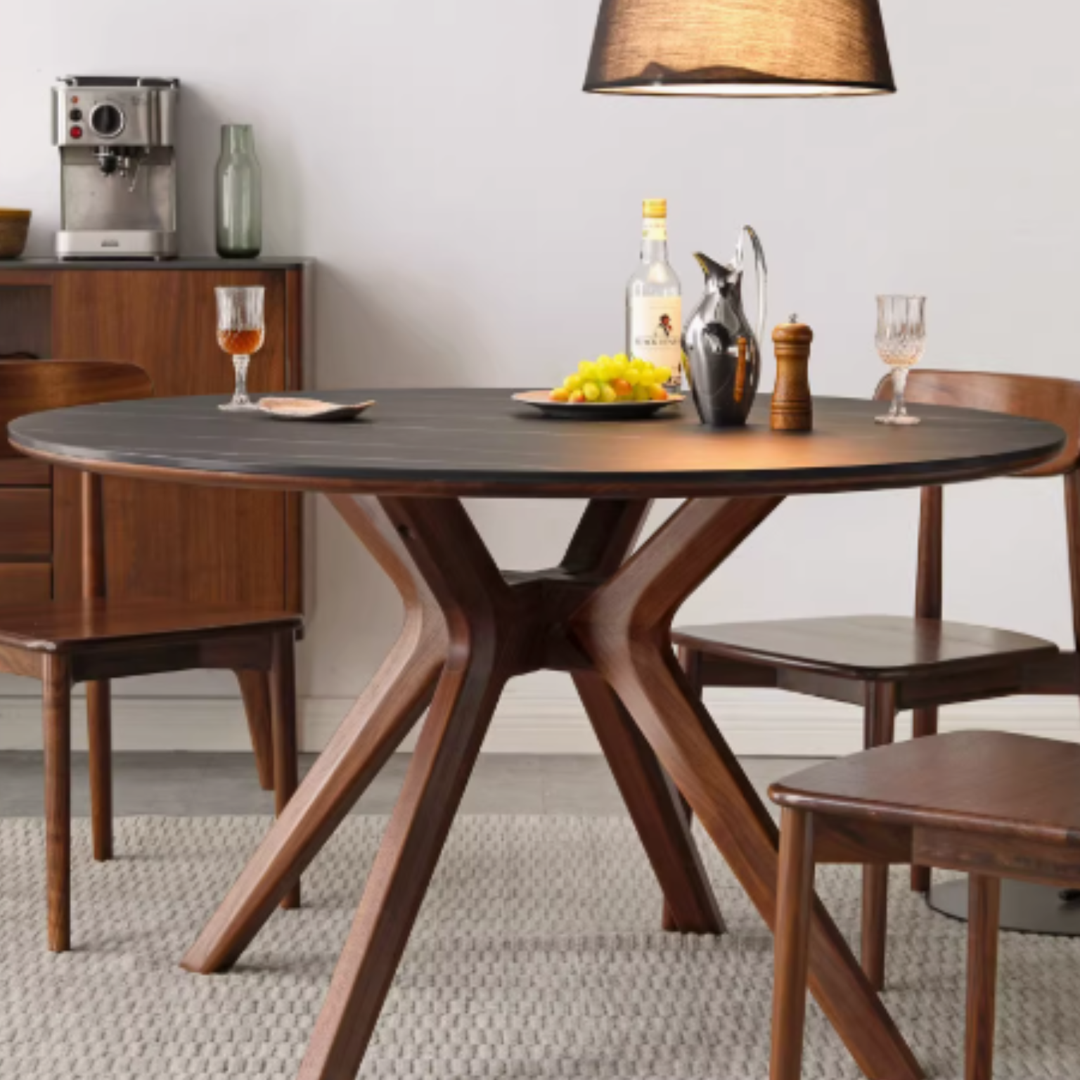 Premium Black Walnut Solid Wood Round Dining Table - 42 Inch Natural Wooden Kitchen Table for 4-6 People - Perfect for Family Dinners, Kitchen Islands & Dining Rooms
