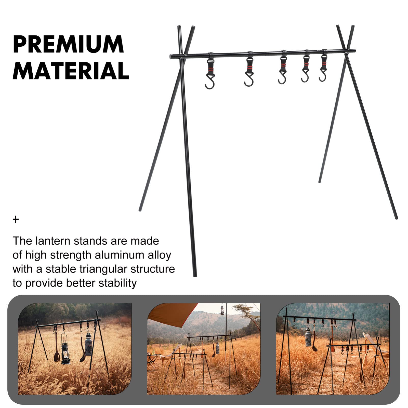 BESPORTBLE Adjustable Portable Aluminum Camping Tripod Rack - Foldable Travel Cookware Hanging Hook for Outdoor BBQ, Picnic & Backpacking Adventures