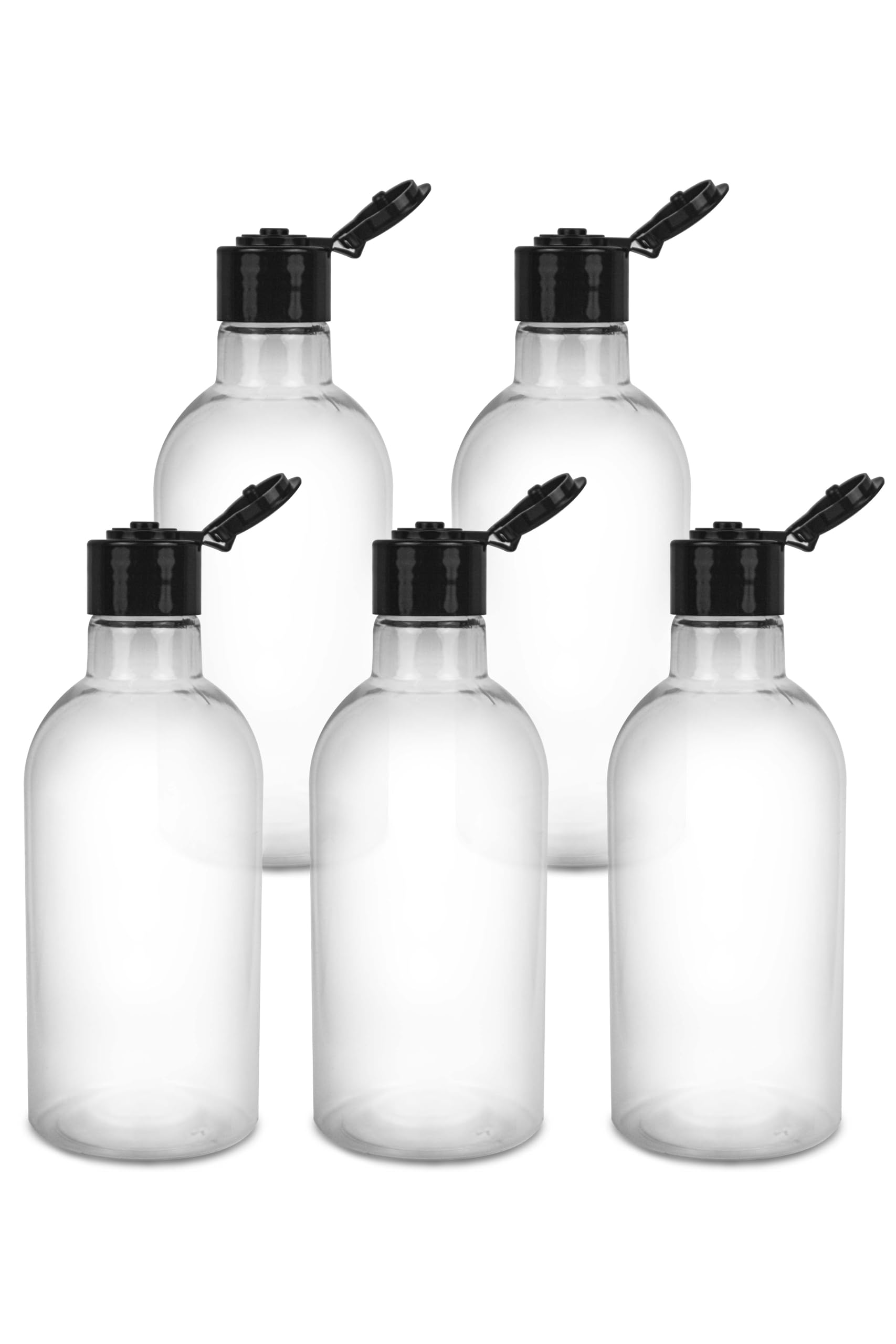 Transparent Refillable Plastic Flip-Top Bottles for Lotions, Liquid Soap, Creams & Cosmetics - 250ml Leak-Proof Travel Containers (Pack of 5) - Perfect for DIY Skincare, Bathroom Organization & Salon Storage