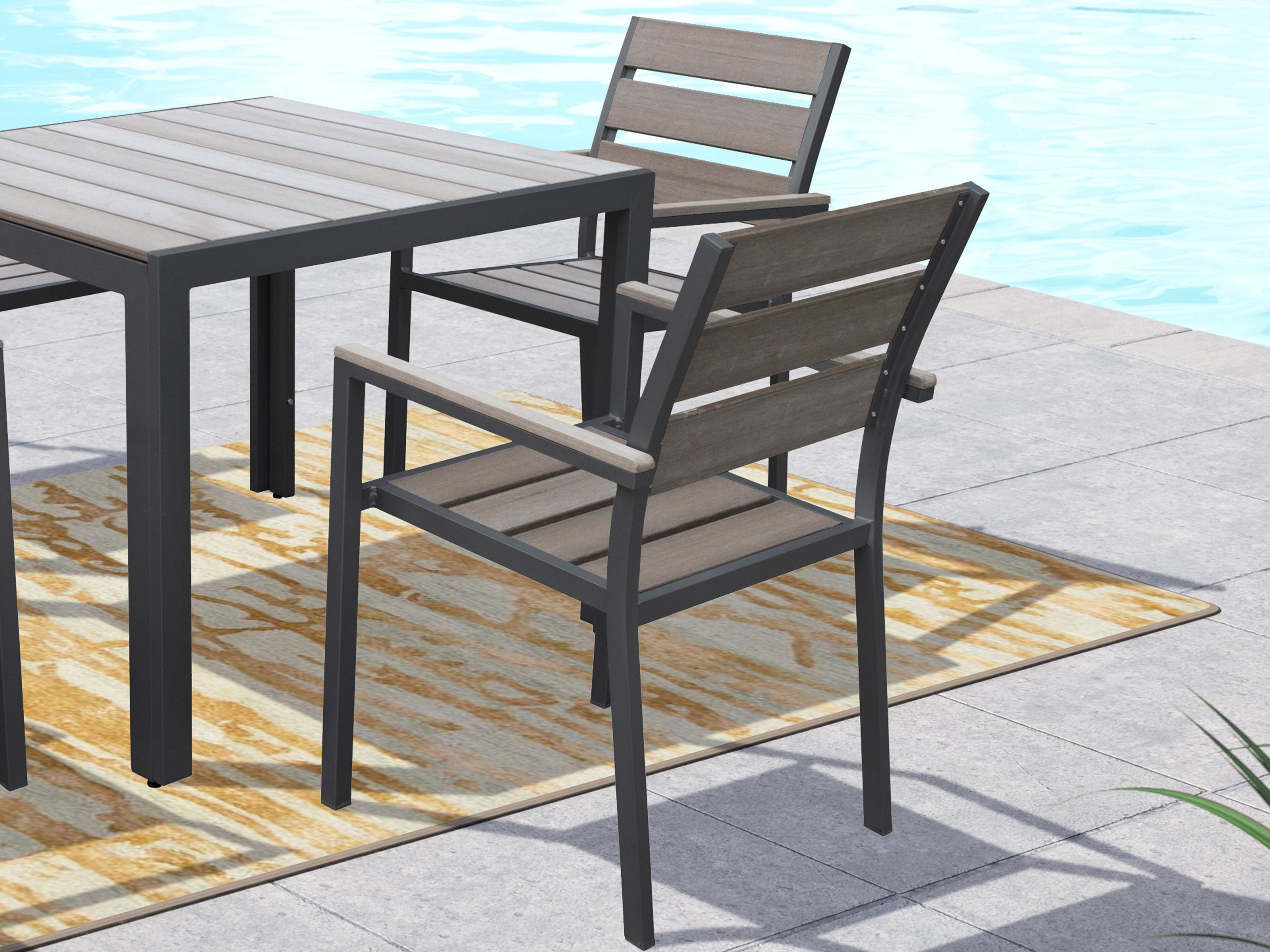 Premium Charcoal Grey Patio Dining Chairs Set of 2 - Weather-Resistant Outdoor Furniture for Garden, Deck, or Poolside Dining