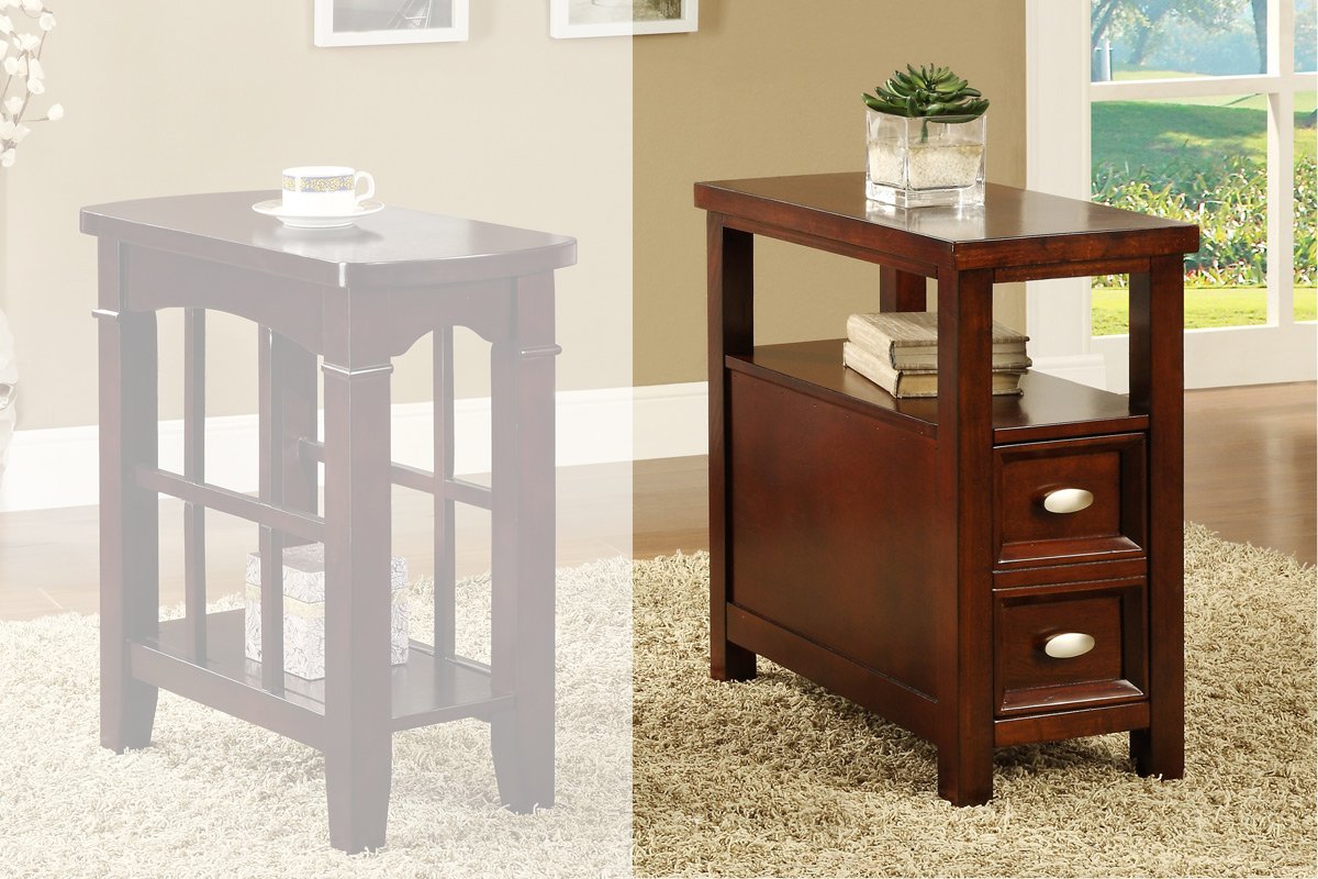 Poundex Light Cherry Wood Side Table with 2 Drawers - Nightstand, End Table for Living Room, Bedroom & Office Furniture