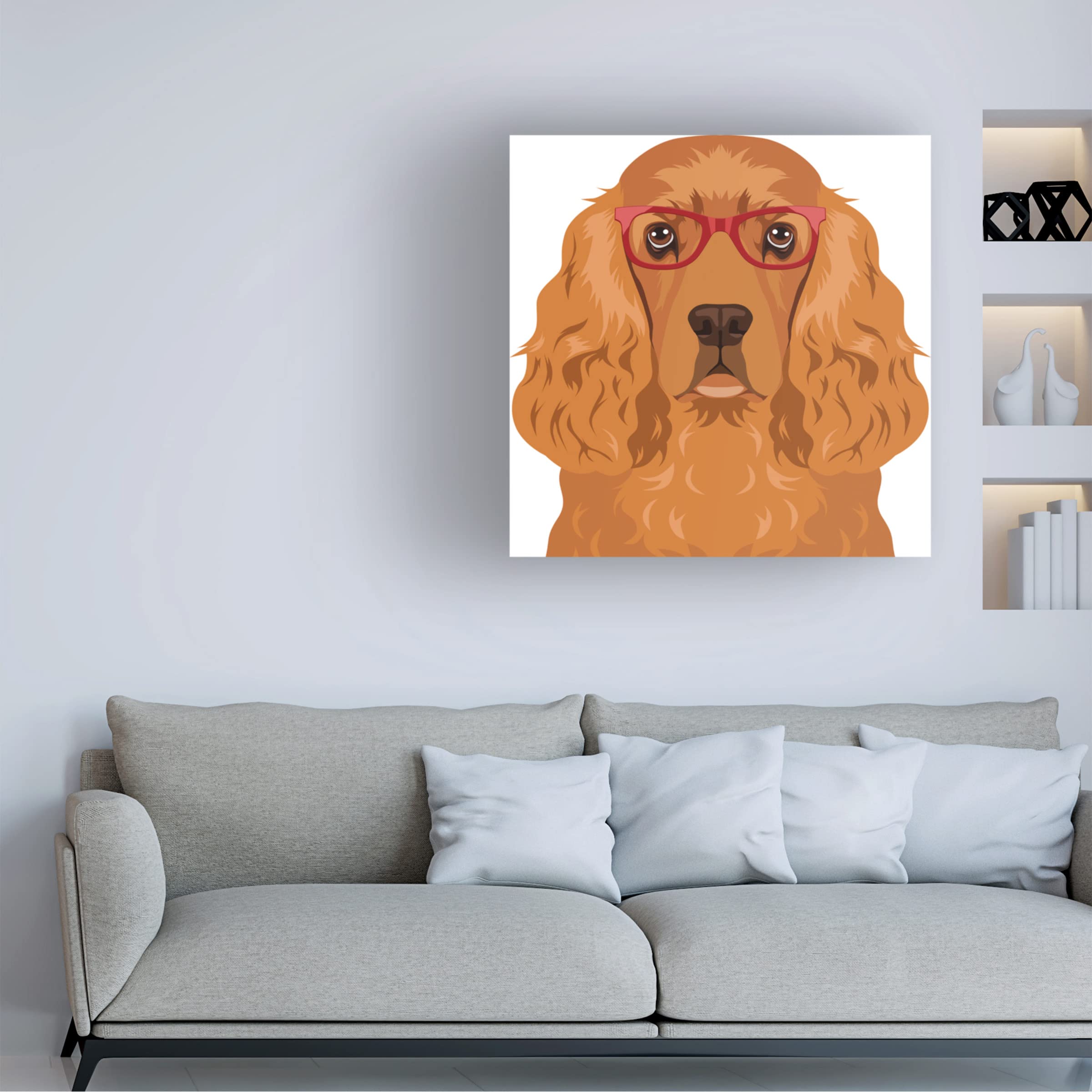 Trademark Fine Art 'English Cocker Spaniel Wearing Hipster Glasses' Canvas Wall Art Print - Dog Lover Gift, Unique Home Decor for Living Room, Bedroom & Office