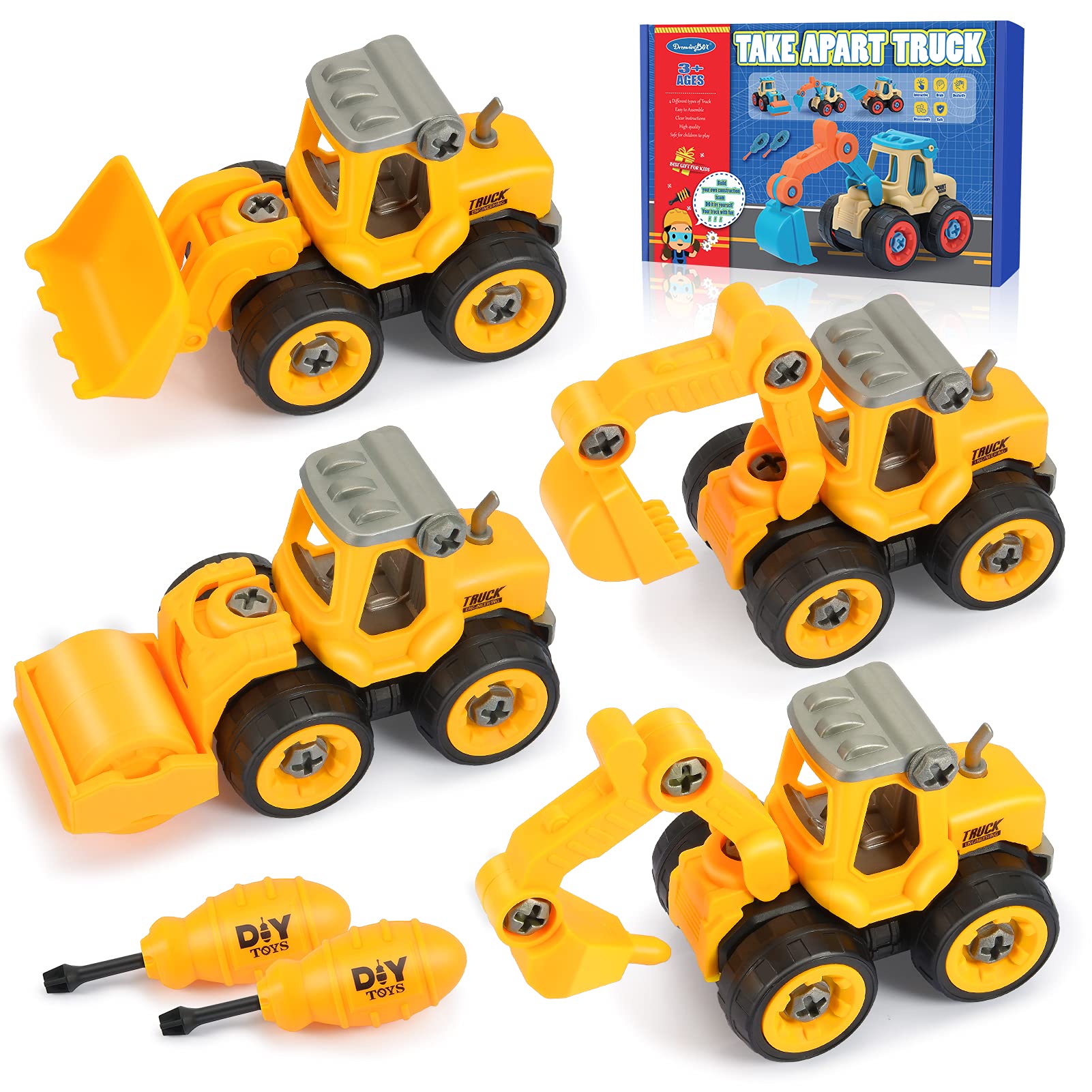 **Best DIY Construction Toys for Kids Ages 3-6 - Take Apart Toy Cars, Trucks & Diggers - Creative Building Set for Boys & Girls - Perfect Birthday Gift (Light Yellow) - Fun STEM Learning & Imaginative Play**