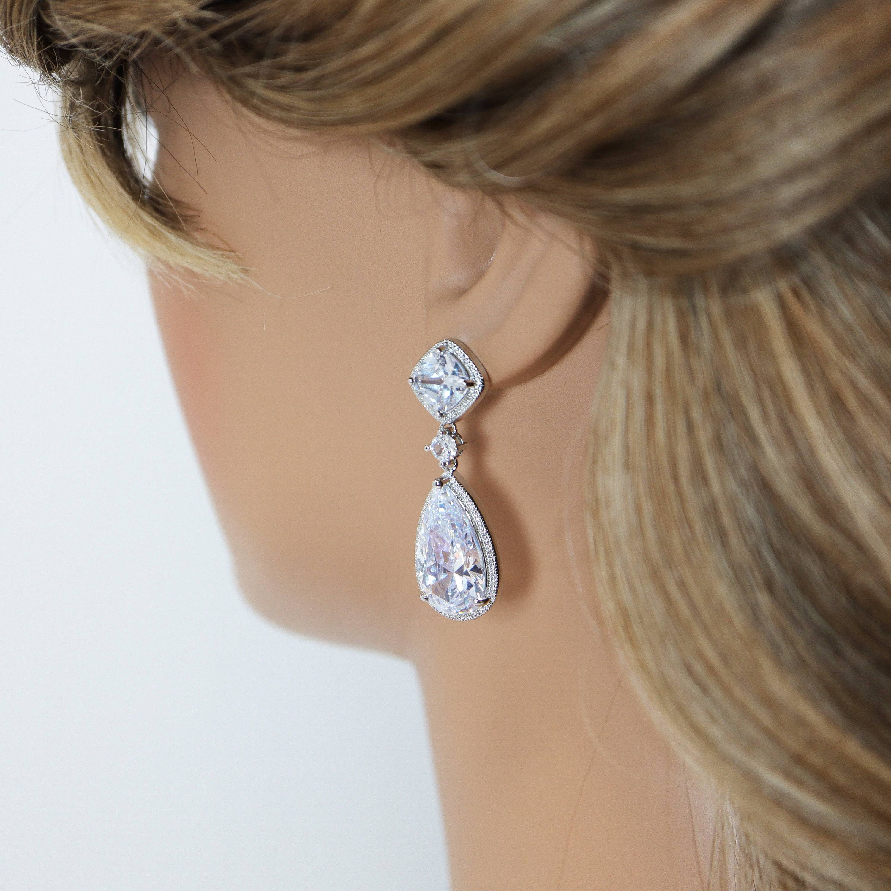 Cubic Zirconia Diamond Drop Galaxy Earrings for Women | Elegant Bridal Jewelry & Wedding Earrings | Sparkling Crystal Statement Earrings | Perfect for Bridal Party, Evening Gala & Special Occasions