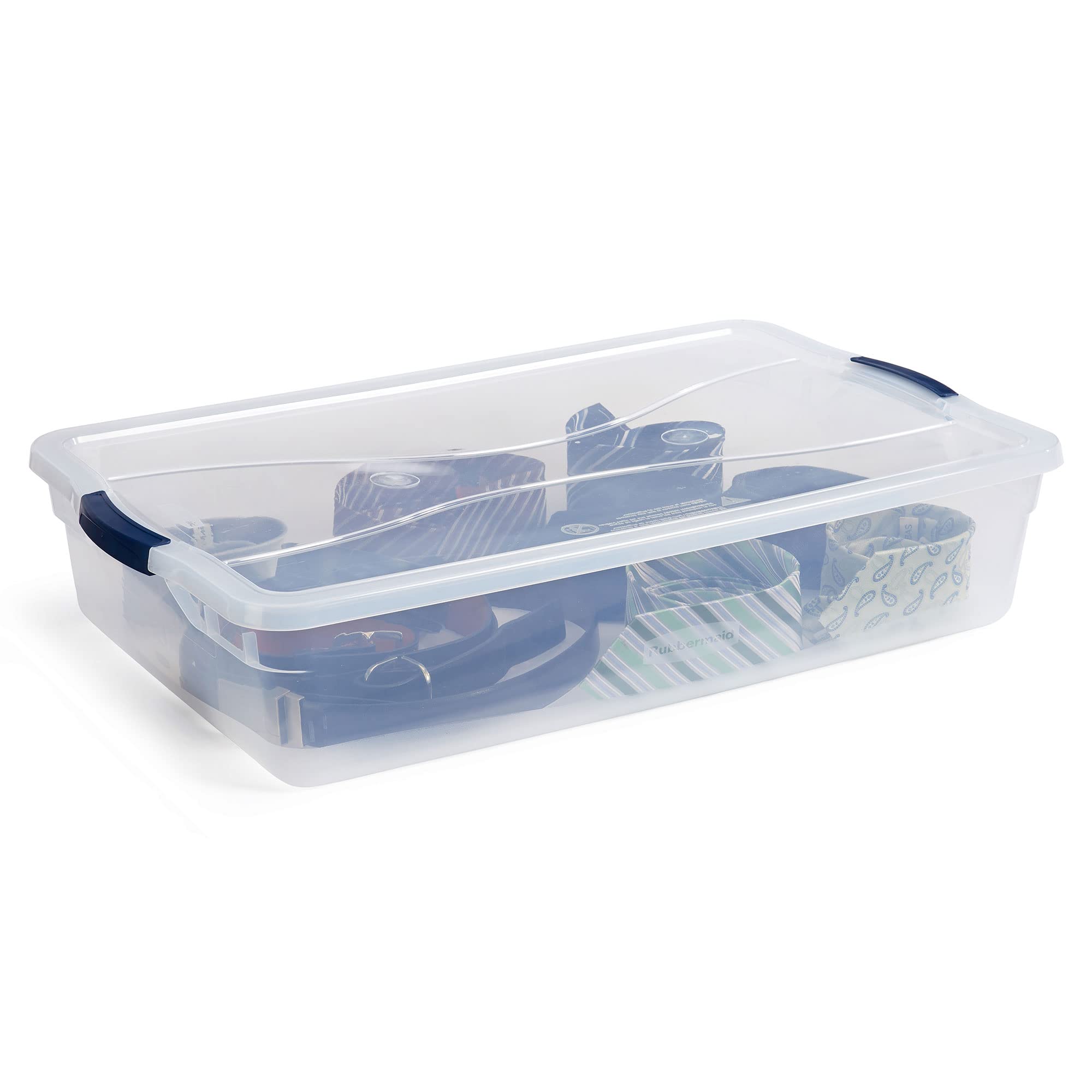 Rubbermaid Cleverstore 42 Quart Clear Plastic Storage Bins - 4 Pack Stackable Organizer Containers with Latching Lids for Garage, Closet, Classroom & Home Organization - Perfect for Seasonal Decor, Toys, Clothes & School Supplies Storage