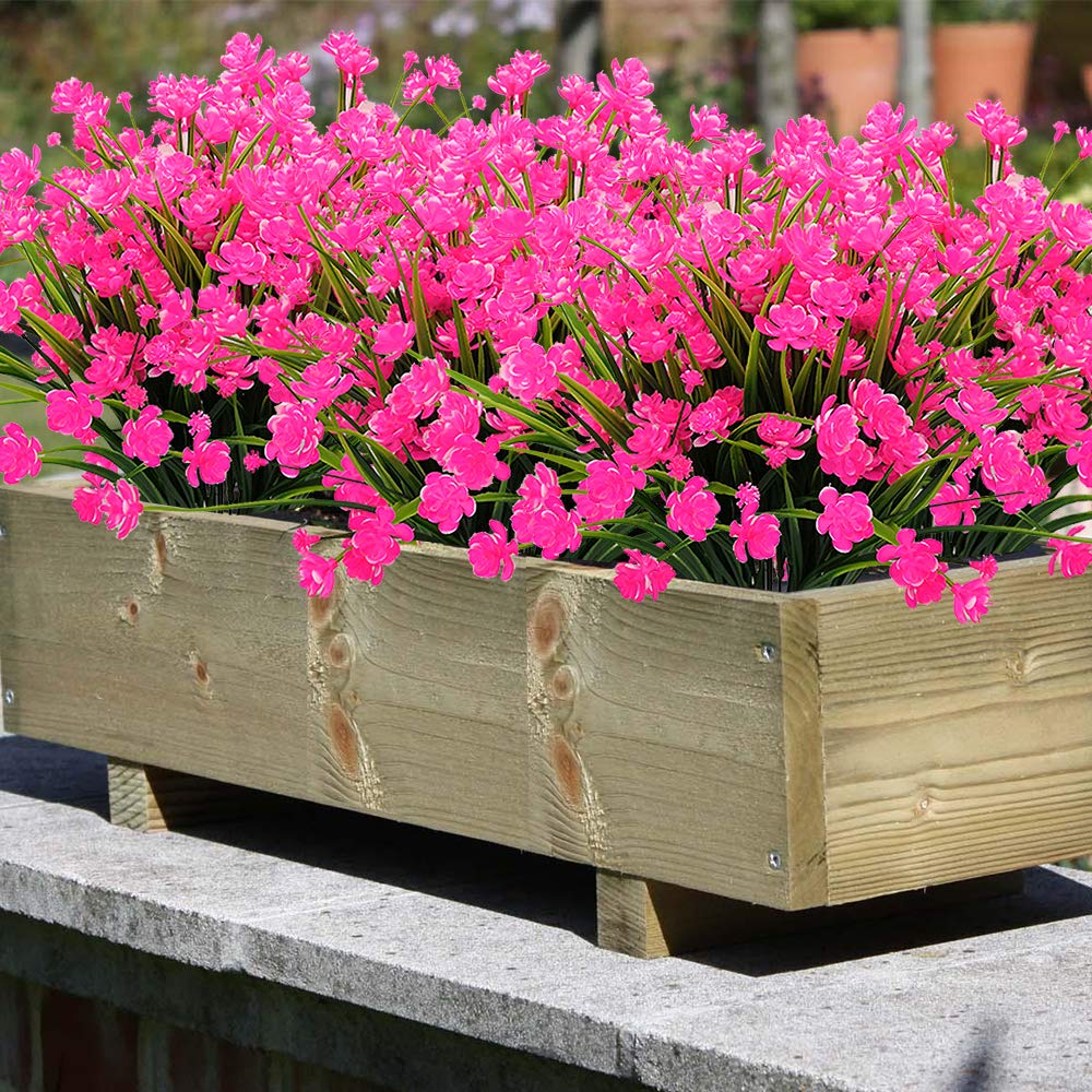 20 Pack UV Resistant Artificial Flowers - Outdoor Fake Plastic Plants for Garden, Porch & Window Box Decorations (Pink) | Perfect for Home, Wedding & Party Decoration