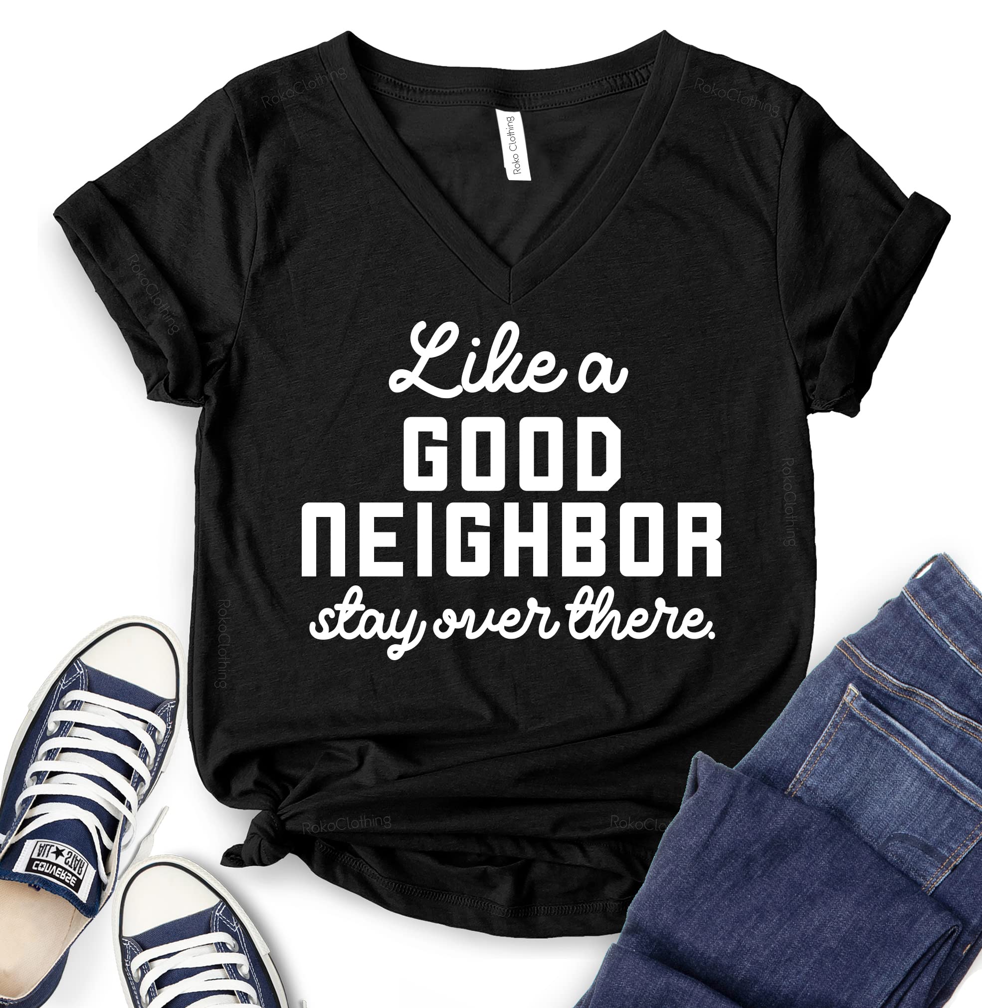 ROKO CLOTHING Funny Stay Over There Printed T-Shirt - Short Sleeve Graphic Tee for Women & Men | Casual Wear, Gift Idea, Neighborhood Party Outfit