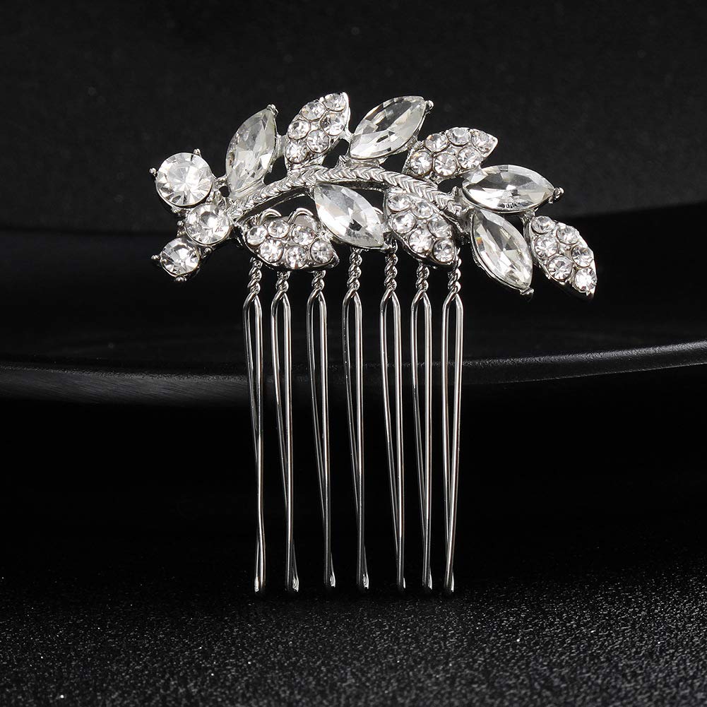 Xerling Silver Leaf Crystal Rhinestone Hair Comb for Women - Elegant Bridal Wedding Hair Accessories & Decorative Hair Jewelry (Silver) | Perfect for Weddings, Prom, Parties & Special Occasions