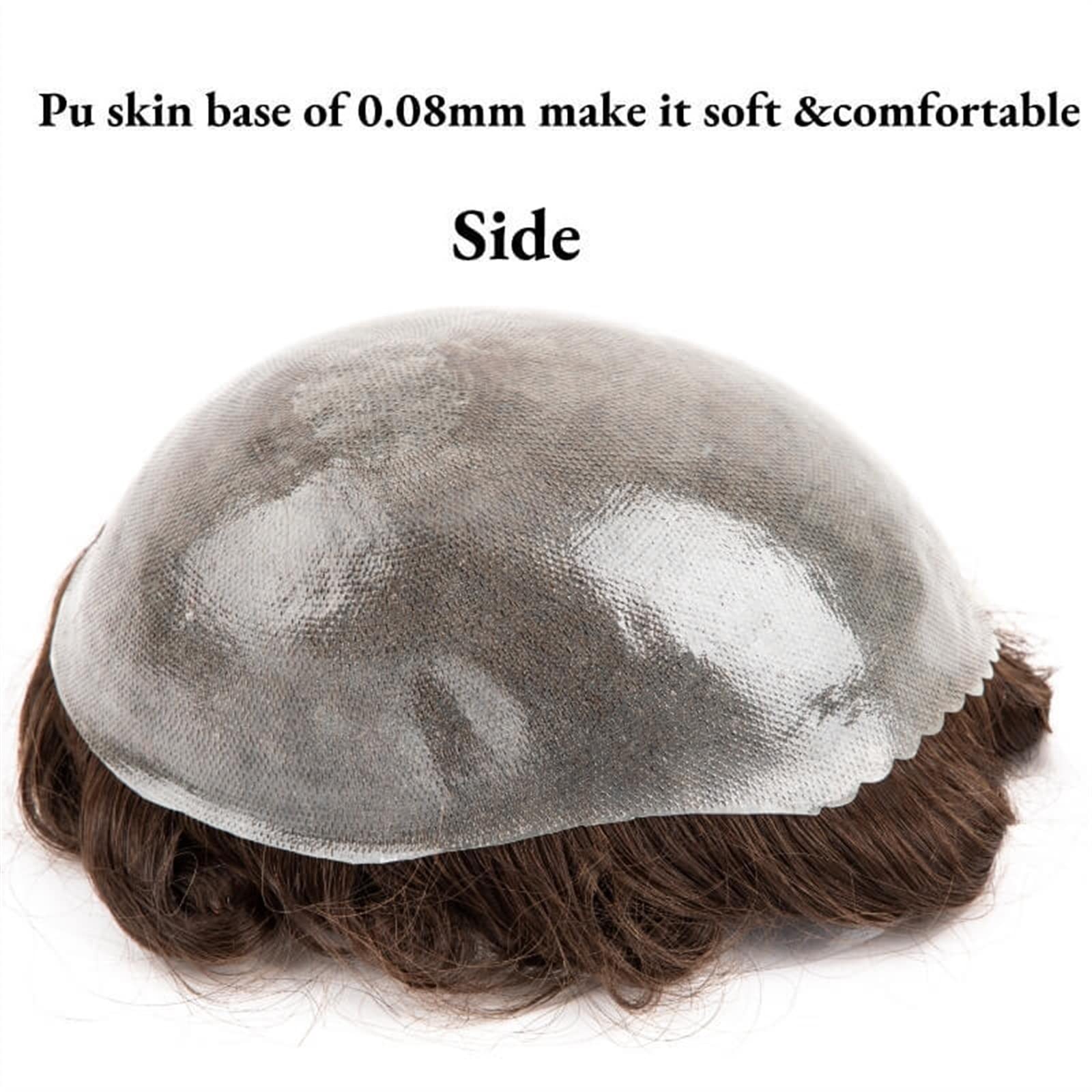 Premium Men's Toupee Human Hair System - 0.08mm PU Skin Base, 7.5 Inch Natural Hairline, Durable Wig for Thinning Hair (Color: 1B10#) - Perfect for Daily Wear, Special Occasions & Hair Loss Solutions