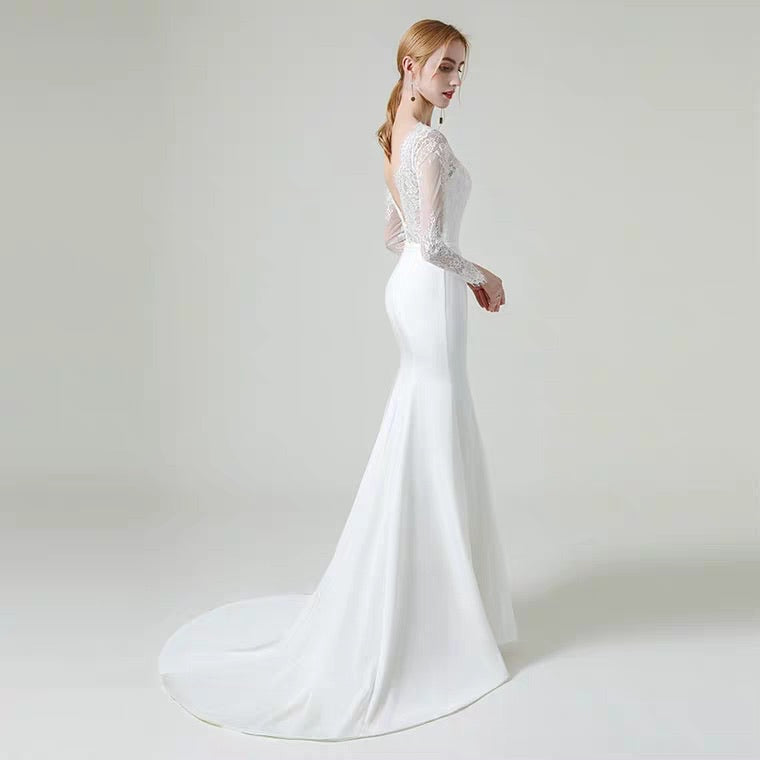 Elegant Gabrielle Wedding Bridal Long Sleeves Lace Gown - Perfect for Church Ceremony, Beach Wedding & Formal Reception